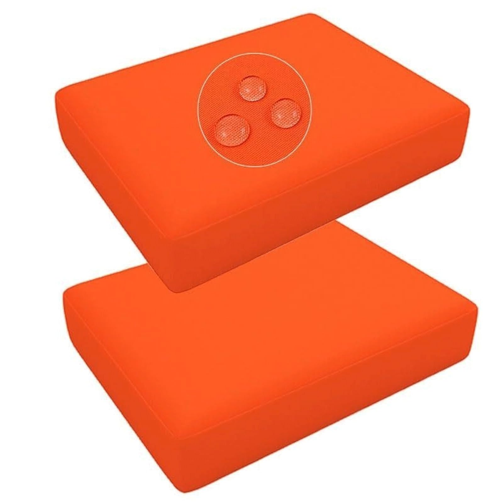 VEAI 2-Pack Waterproof Sofa Seat Cushion Covers with Zipper, 60x60cm & 55x50cm, Chair Seat Pads Cover for Indoor & Outdoor Patio Rattan Furniture(Orange,65x65x10cm)