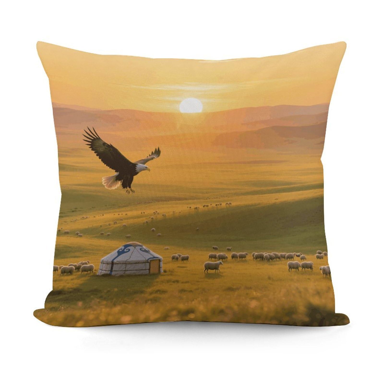 VstaDank Steppe Sunset Throw Pillow Covers Fade-Resistant Removable Pillowcase Square Cushion Case Cozy Pillow Case Breathable Pillow Protector Soft Pillow Shams 18"x18"