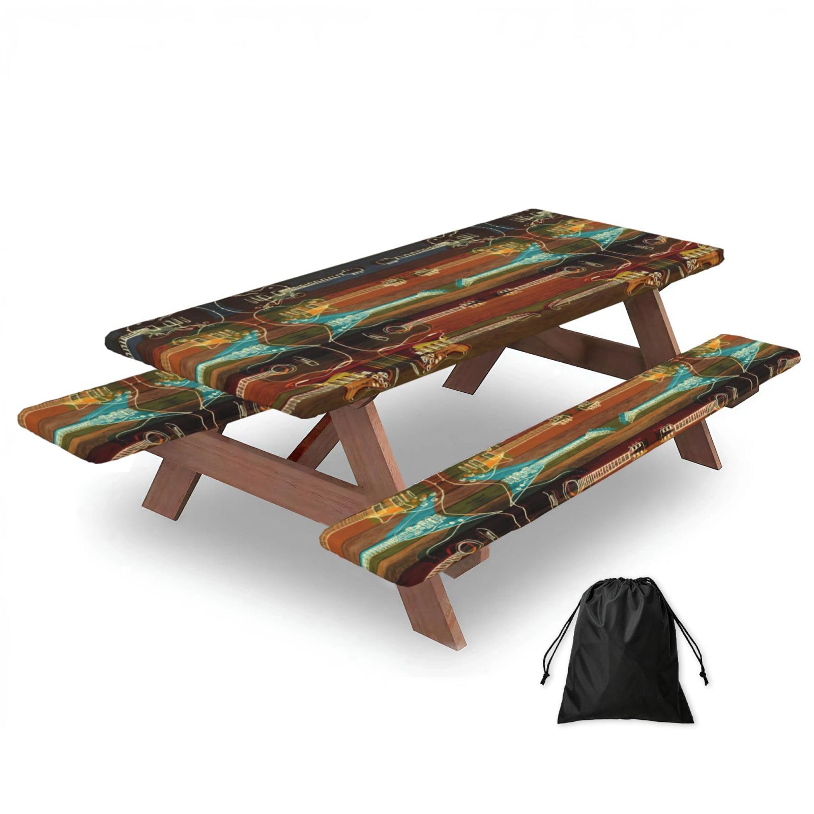 Zyjhyy Black Guitars Art Print 3 Pack Wipeable Picnic Bench Cover And Table Cover Lightweight Table Cloth For Camping Outdoor