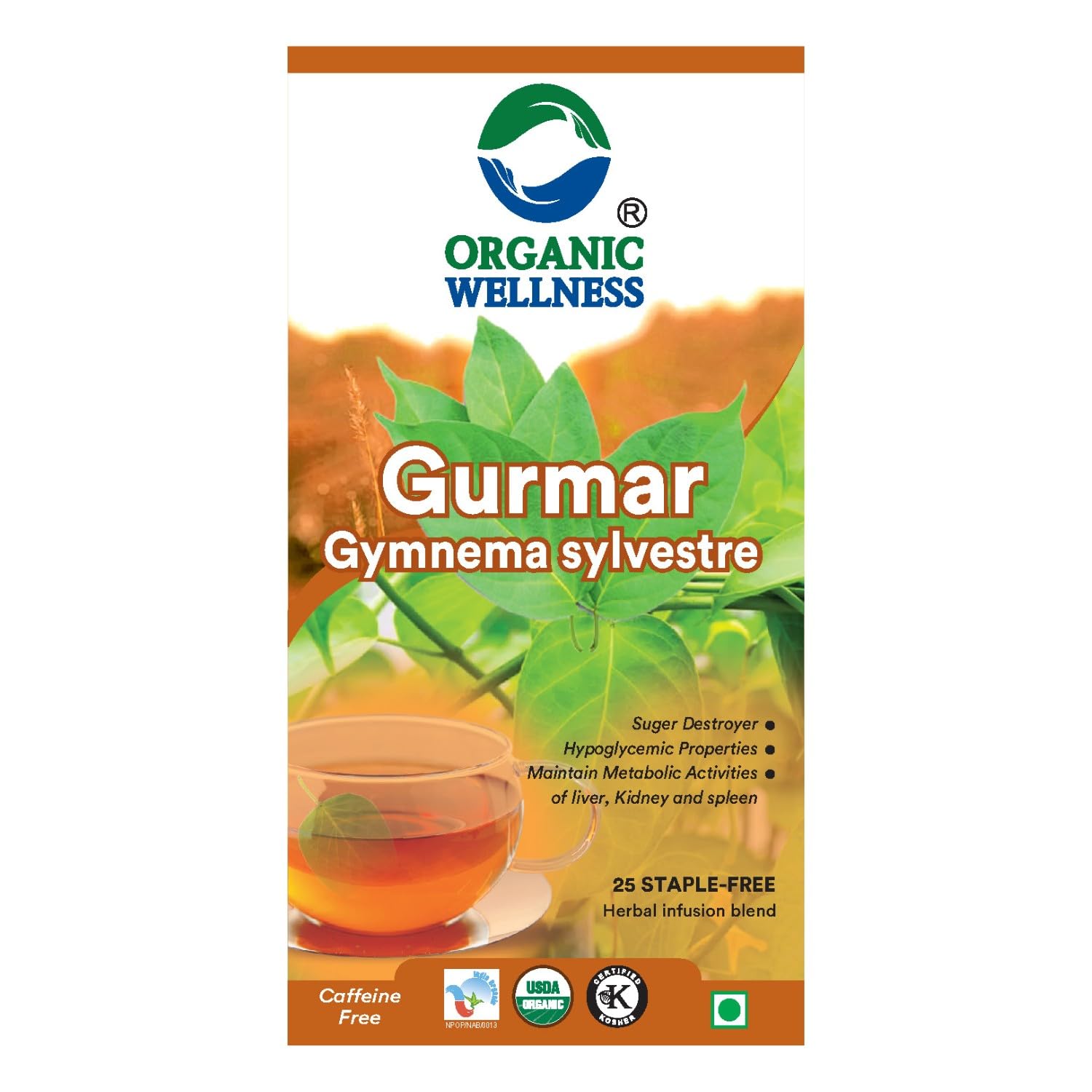 Organic Wellness Gurmar Gymnema Sylvestre Tea Bags 25 Teabags Staple Free