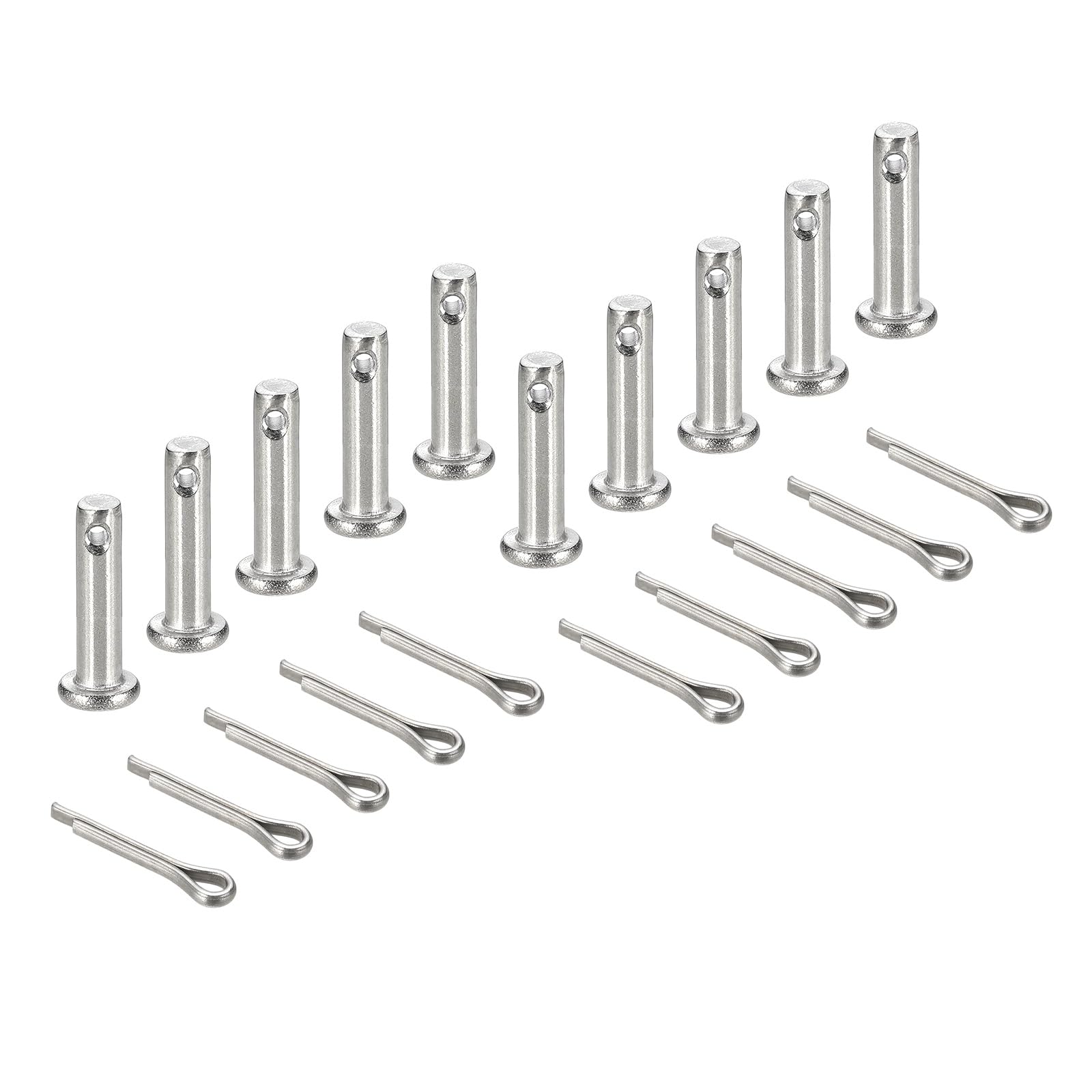 sourcing map 10Pcs M4x16mm Clevis Pins, 304 Stainless Steel Single Hole Flat Head Hitch Fastener Lock Systems with Cotter Pins for Furniture Installation Trailer Lawn Mower, Silver