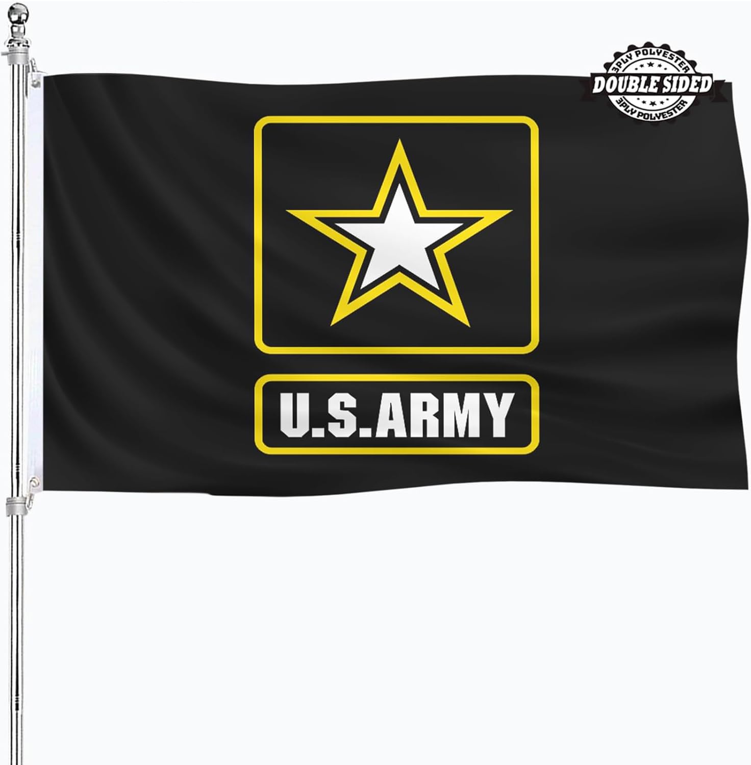 US Army Flag 4X6 Outdoor Double Sided USN Flags Heavy Duty 3 Ply Thick Polyester Material United States Black Star Army Military Flags Banner with 2 Metal Grommets, 4 Rows of Stitching