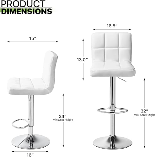 Miniatura 85 de Magshion Juego de 2 taburetes de bar, modernos taburetes de bar giratorios de piel sintética con respaldo, sillas de bar cuadradas ajustables sin