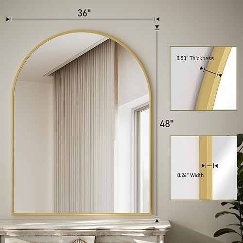 Miniatura 67 de HARRITPURE Espejo de baño arqueado de 20 x 30 pulgadas, espejo de pared, espejo de arco dorado, marco de aleación de aluminio, espejo de baño, sala