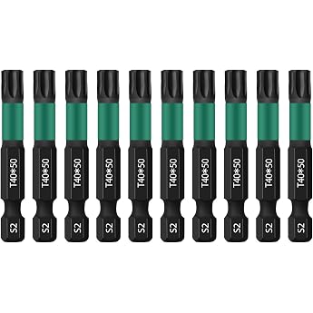 Torx Bit T40 Screwdriver Bits Set 10 Pieces 1/4 Inch Hex Shank 50 mm Length with Box