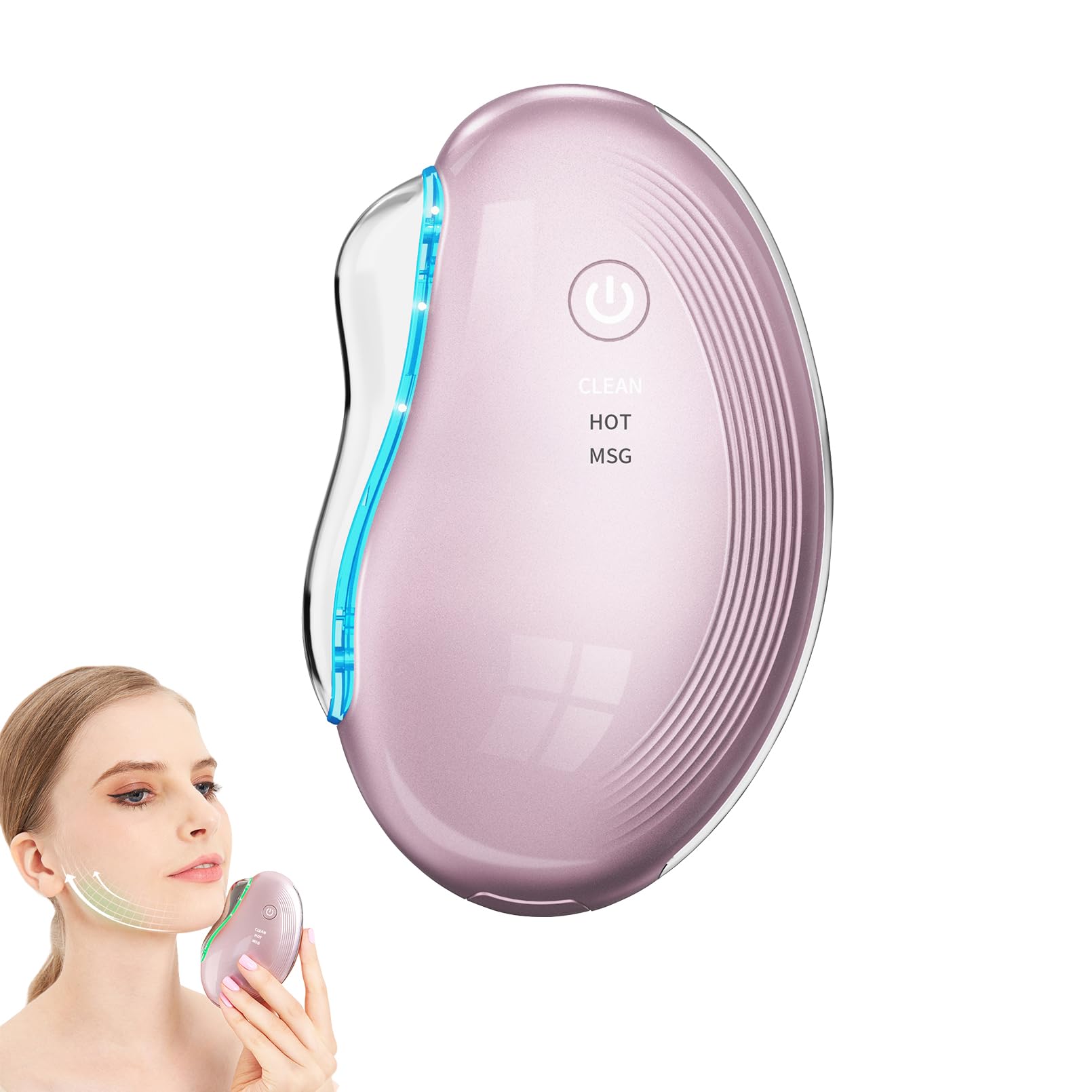 LAXISCREED Gua Sha Facial Eléctrico Lifting EMS, Masajeador Facial Antiarrugas con Luz LED y Calor 45℃, Reafirmante Rostro y Cuello – Para Piel Visiblemente Joven