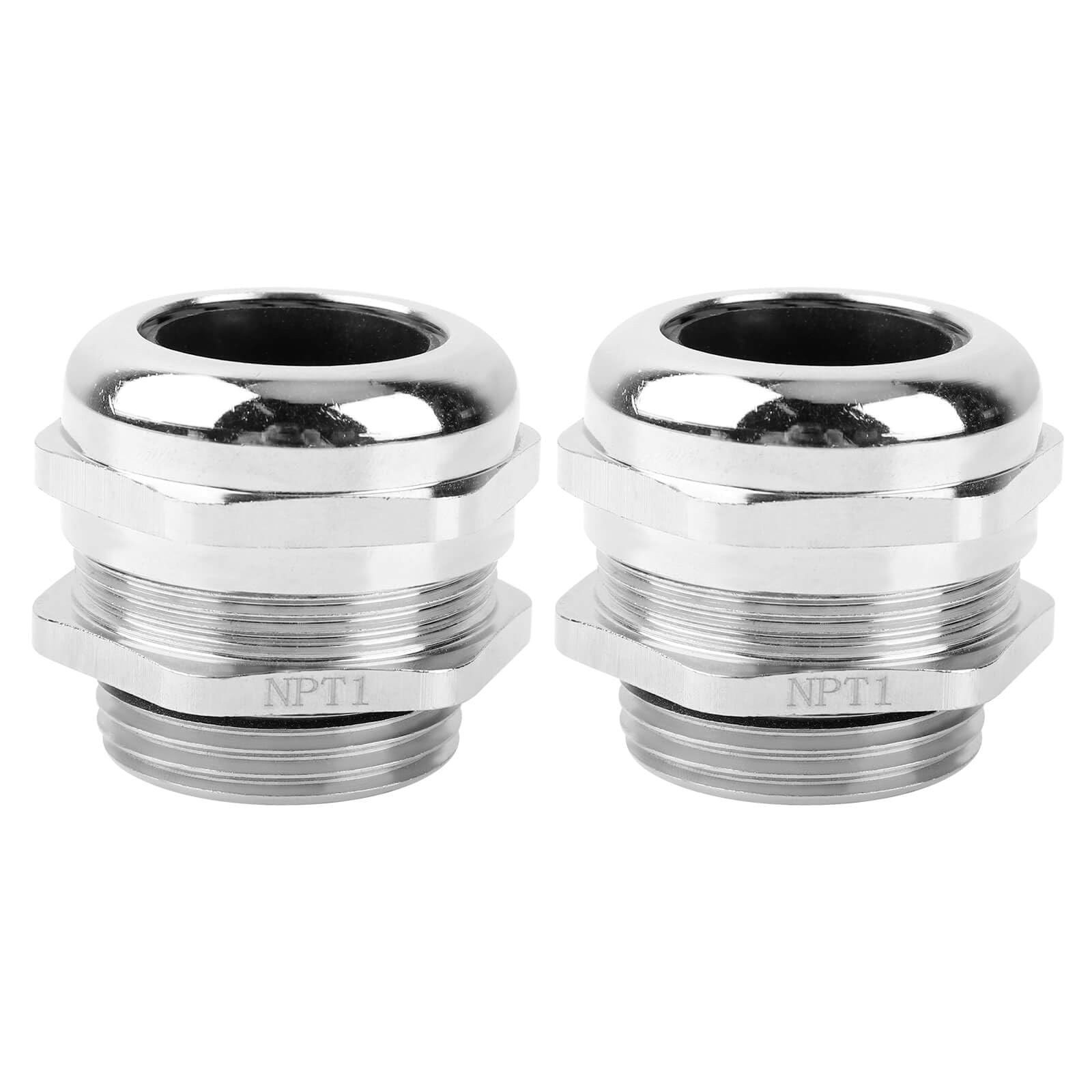 Photo 1 of 2 Pcs 1" NPT Nickel-Plated Copper Waterproof Cable Gland, IP68 Waterproof Adjustable Cable Glands, Strain Relief Cord Grip Connectors with Gaskets and Locknut for 18-25mm Cable Diameter