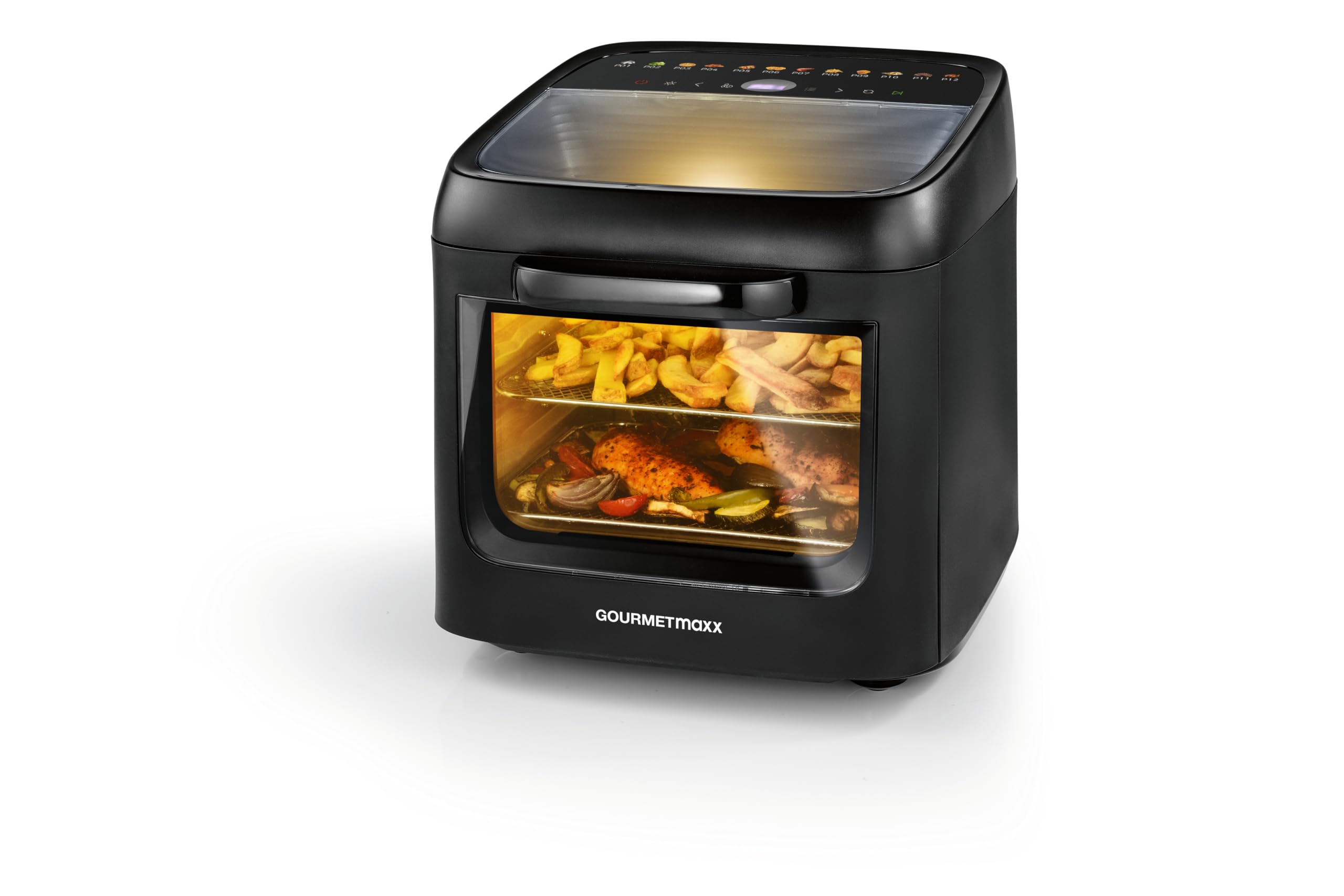 GOURMETmaxx Piec na gorące powietrze z panoramicznym dachem i oknem przednim 12,5 l | frytkownica na gorące powietrze z 9 funkcjami | Airfryer, frytkownica i mini piekarnik w 1 | dla maks. 8 osób |