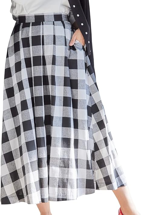 Amazon Ensuite エンスウィート レディース スカート ブランド ギンガムチェック きれいめ オフィス 美シルエット 後ろ ゴムウエスト ボリュームスカート スカート 通販