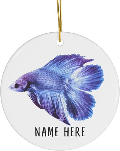 Nombre personalizado Betta Fish Purple Gifts 2024 Christmas Circle Ceramic Ornaments Circle Ceramic