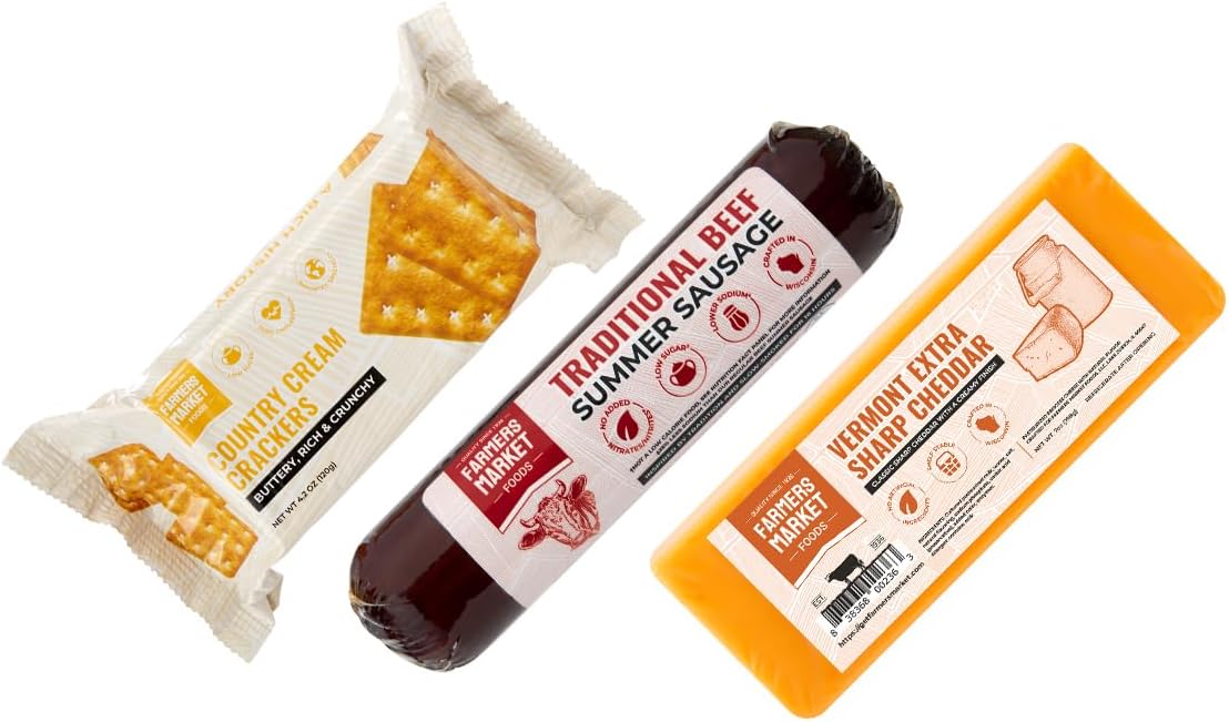 Farmers Market, Keto, Paleo, Low Sodium, Low Sugar, Summer Sausage Gift Set, Cheese Gift Set, Beef Backpacking Bundle