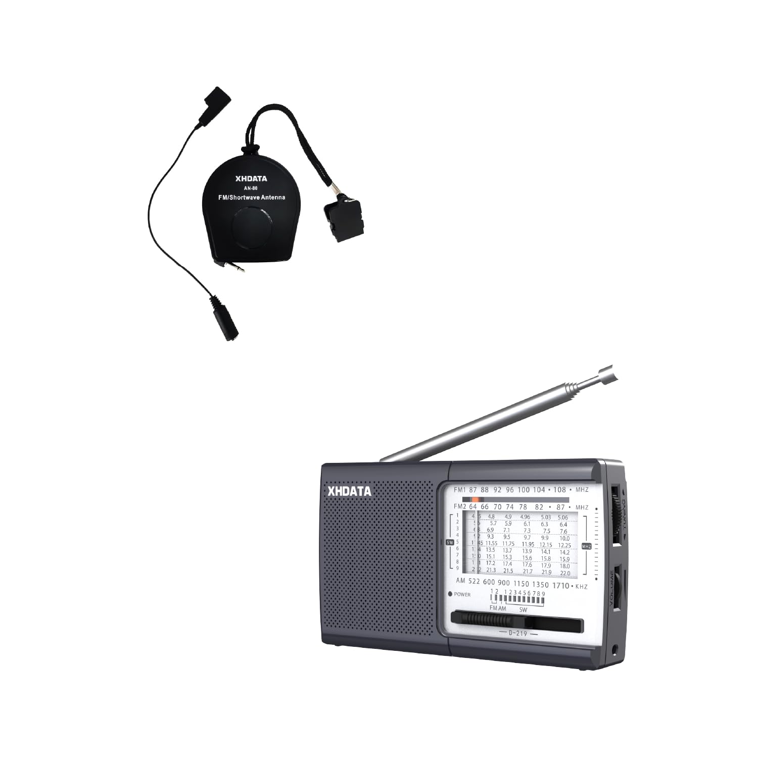 XHDATA D219 AM FM Radio Shortwave Radio and XHDATA AN-80 FM/SW External Antenna