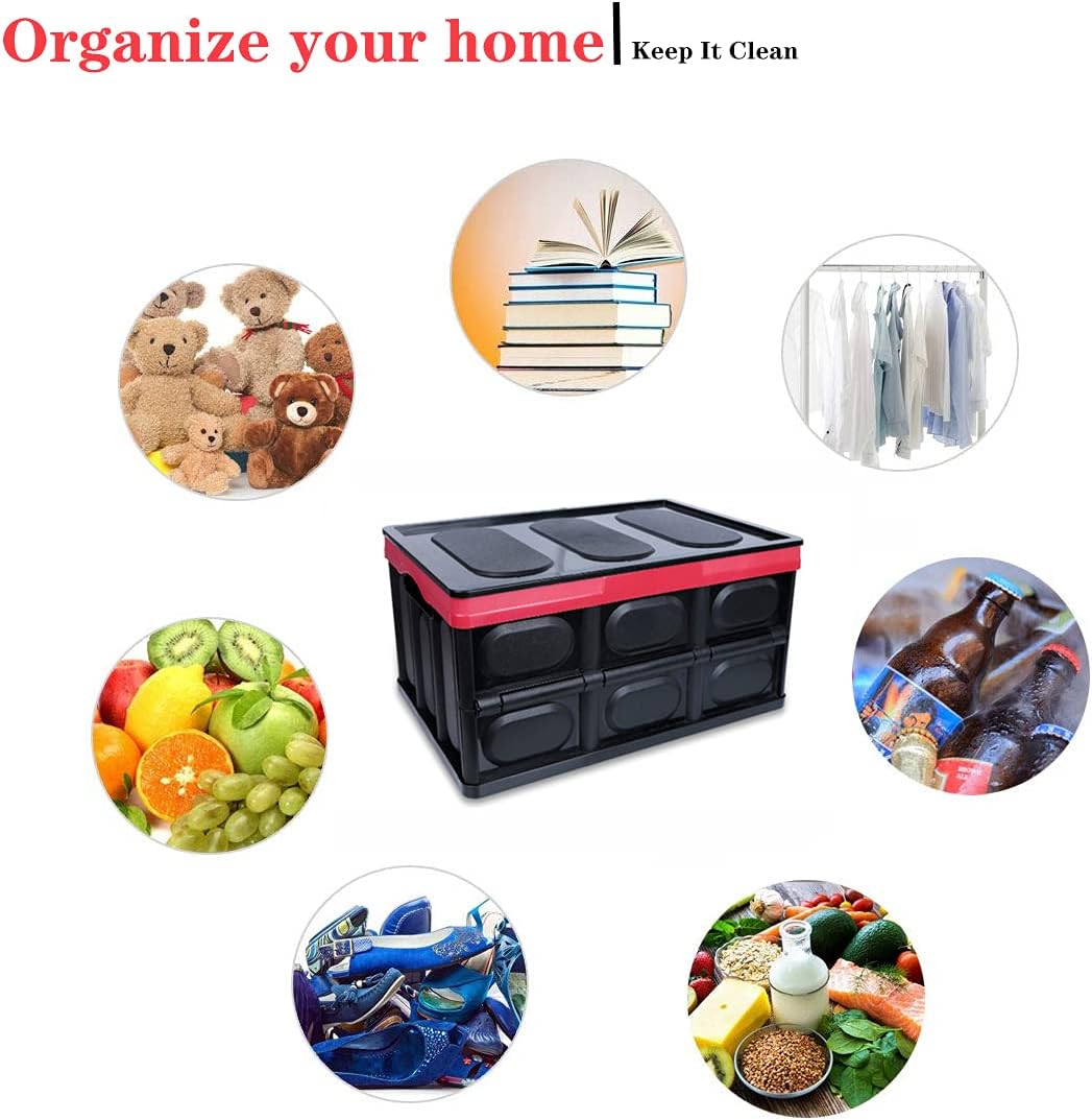 GUOZI 30 Liter Collapsible Storage Bin with Lid, Durable Plastic Folding Storage Crate, Stackable Storage Box Organizer Container for Keepsake Toy Photos Office Nursery Wardrobe Bookshelf etc.