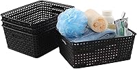 Vista 2 de Cestas de almacenamiento de tejido de plástico, cestas de plástico para estantes, color negro, 4 paquetes