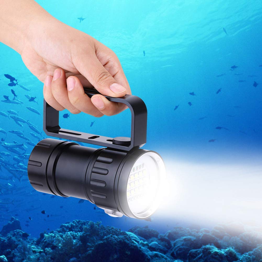 Torcia subacquea, Torcia subacquea per immersioni, IPX8 18000lm 500M Torcia impermeabile Lampada da campeggio subacquea all'aperto con Staffa maniglia per Immersioni Subacquee Acque Profonde Caverne