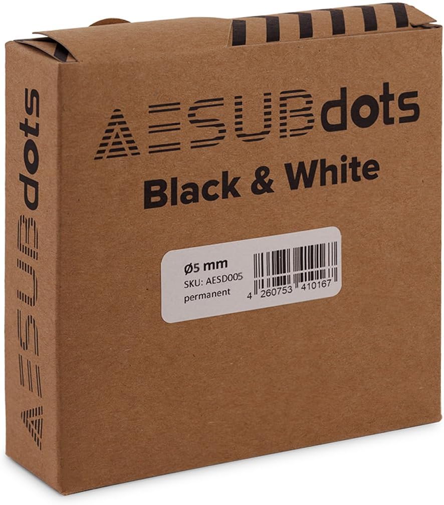 AESUB Dots - Reference Point for 3D Scaning, Diffuse & Retro Reflective Markers (5 mm, Black & White)