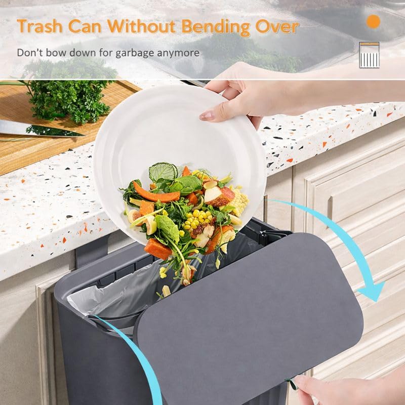 Image of RADIANT 7 Litre Plastic Hanging Kitchen Trash Can With Lid, Double-Sided Open Lid Design, Kitchen Trash Can, Kitchen Cabinet Door Hanging Wall Storage Bucket (with 30 Garbage Bag) (Green)