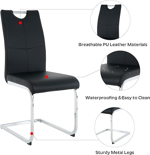 Miniatura 57 de Juego de mesa de comedor de 7 piezas para 6, mesa rectangular moderna de cristal con 6 sillas tapizadas de cuero, juegos de mesa y sillas de comedor