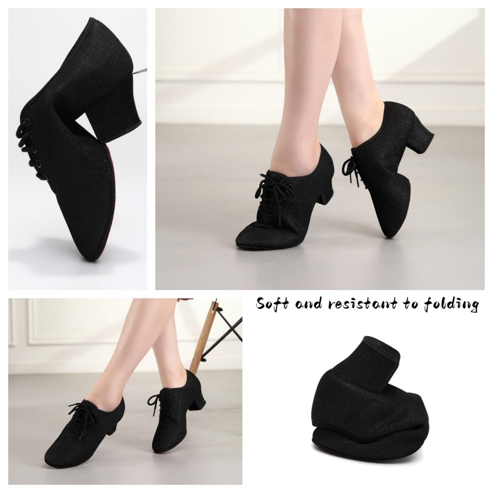 Chaussures de Danse Latine Femmes avec Lacets Bout Fermé Salsa Tango Chaussures de Danse Entrainement