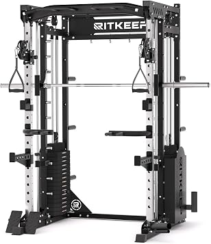 RitKeep PMAX-5600 Pro Heavy-Duty Smith Machine Squat Rack with 320 LB Weight Stacks, 6-in-1 Multi-Function Home Gym System, Dual Cable Crossover and 2000 LB Capacity for Full-Body Strength Training