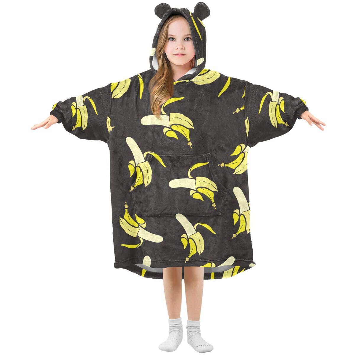 Kolorowe banany dziecięcy koc do noszenia bluza z kapturem oversize bluza koc sweter lato dla chłopców i dziewcząt w wieku 3-14 lat