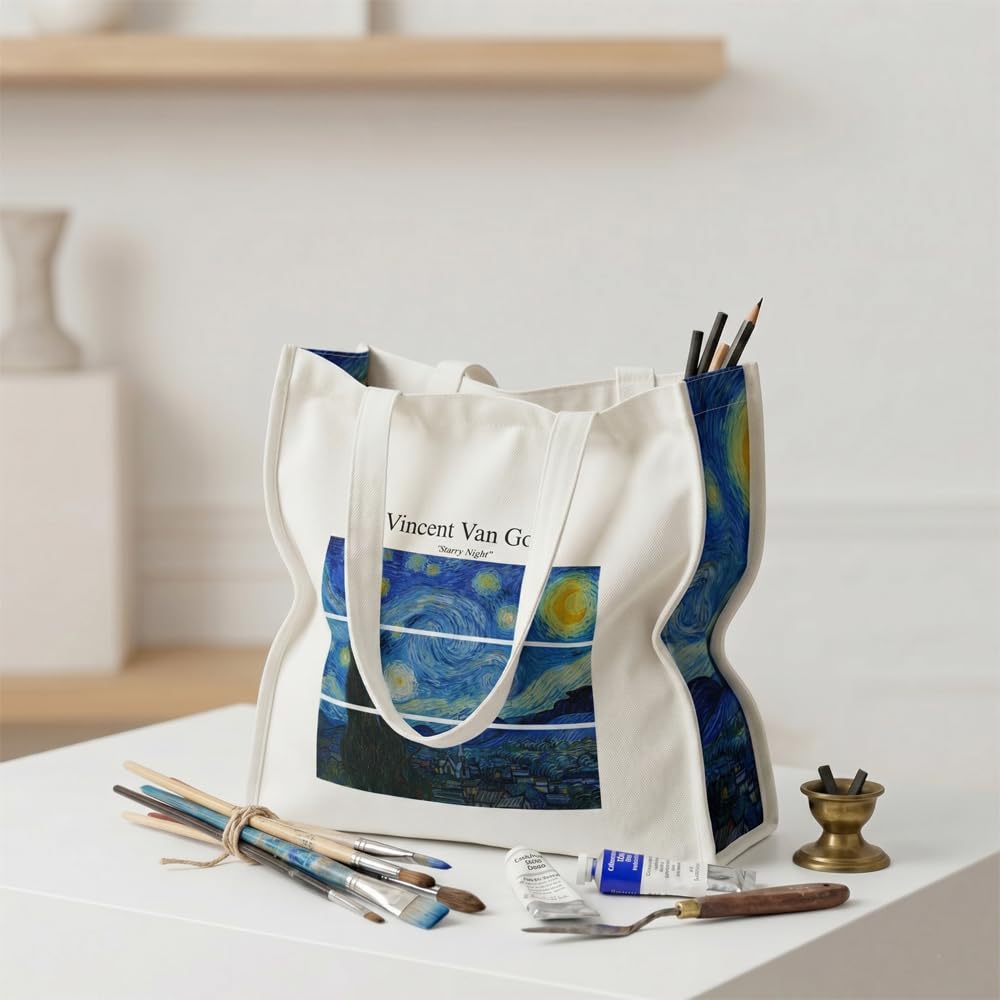 uptown folks Starry Night Tote Bag, Vincent Van Gogh Tote Bag, Zipper & A Pocket, Women & Girls, College & Office bag-picture-11