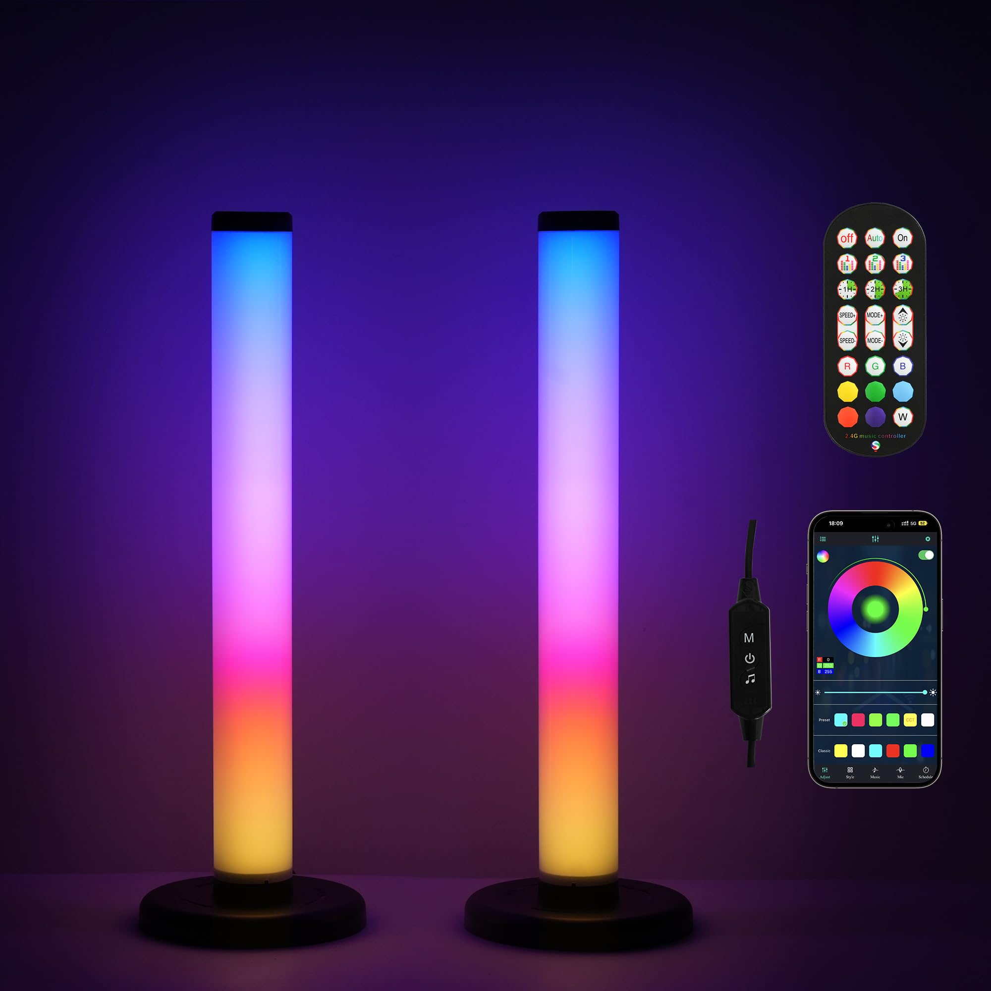 Luminexdesigns Black 2Pcs Rgb Led Light Bar For Tv & Gaming – Music Synchronization And App Control For Changing Mood Light Sync With Music For Pc, Tv, Room Decoration（34Cm）