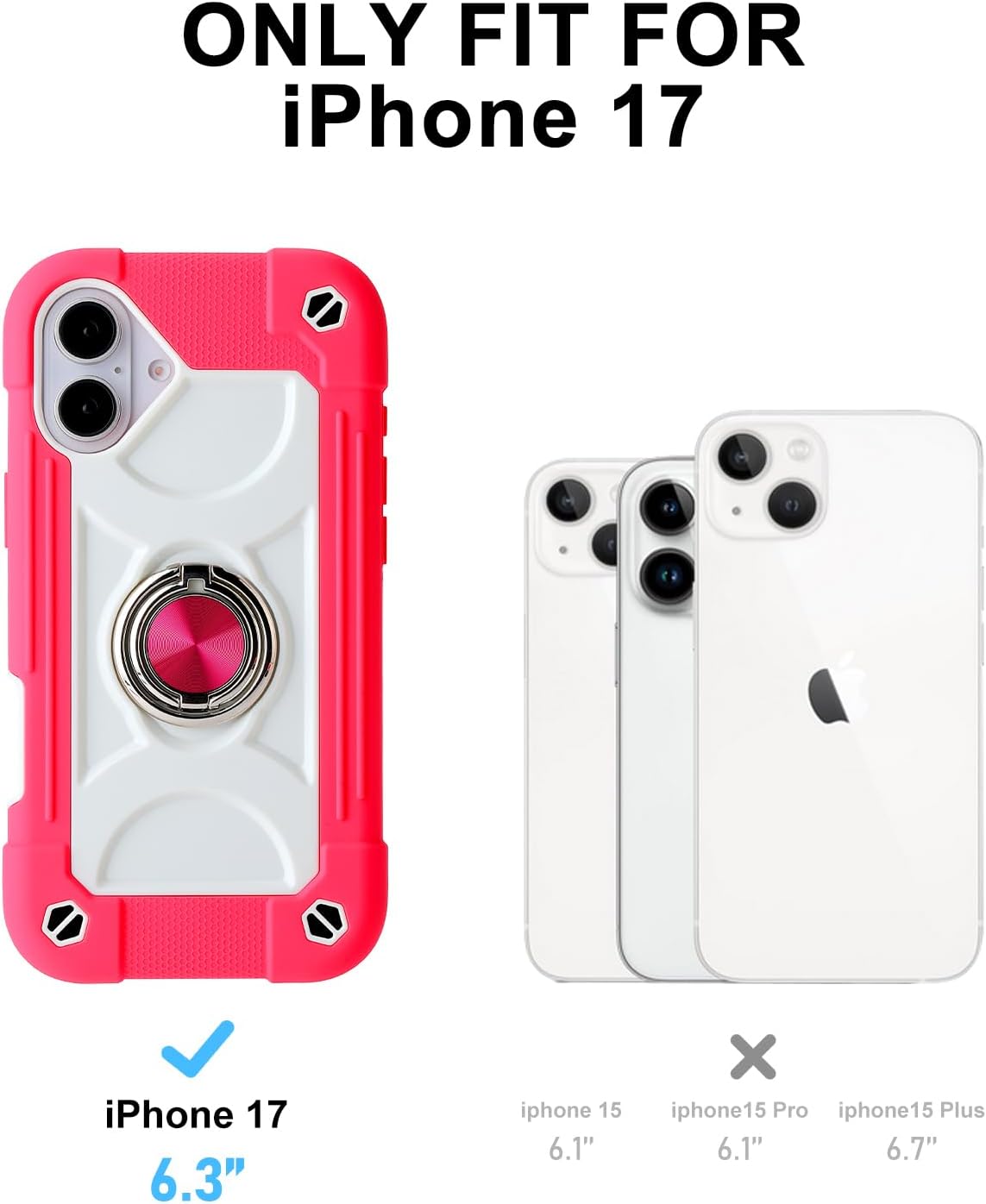 MARKILL Compatible with iPhone 17 Case 6.3 Inch with Built-in Kickstand, Military Grade Drop Protection Full Body Rugged Heavy Duty Protective Cover Hot Pink