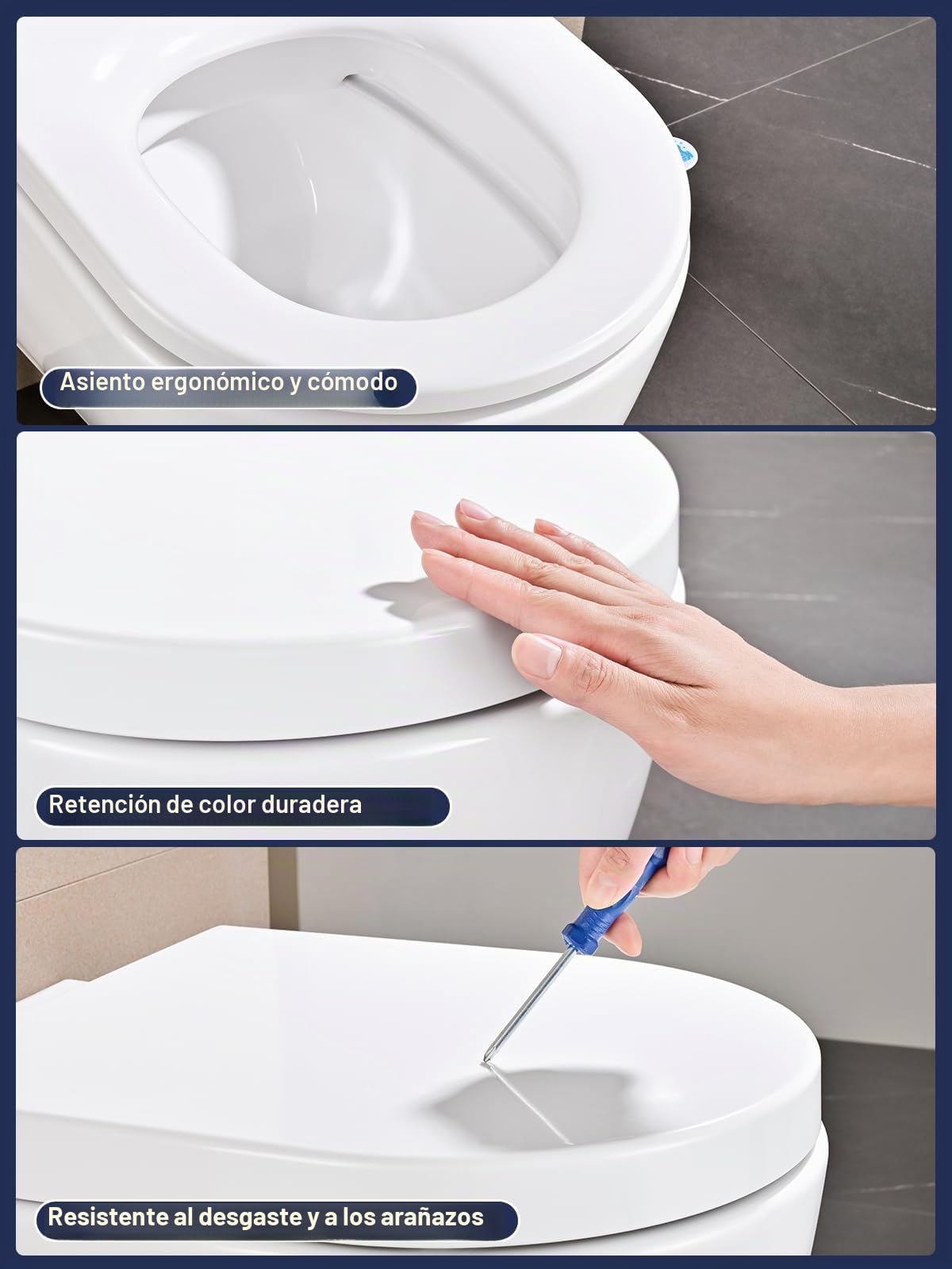 Tapa WC Universal, YEAUPE PRO Asiento de Inodoro de Cierre Suave en Forma de D con Liberación Rápida para una Fácil Limpieza, Blanco, 43 x 36 CM