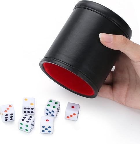 Miniatura 3 de Taza de dados profesional forrada de fieltro, con 6 dados silenciosos para juego Yahtzee, 1 paquete
