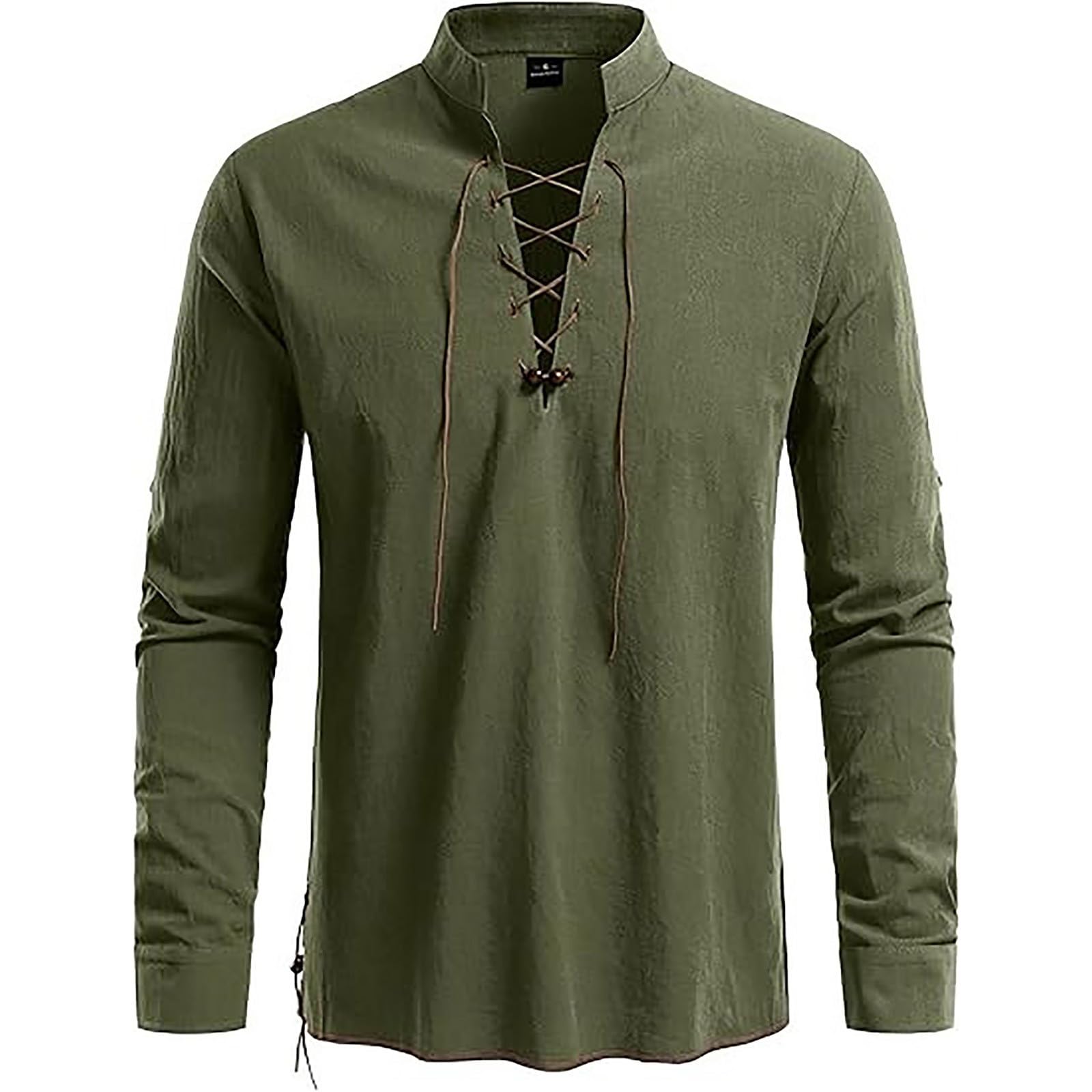 Mens Long Sleeve Shirts Retro Style Lace up for Medieval Viking Hippie Halloween Cosplay Pirate Renaissance Costume