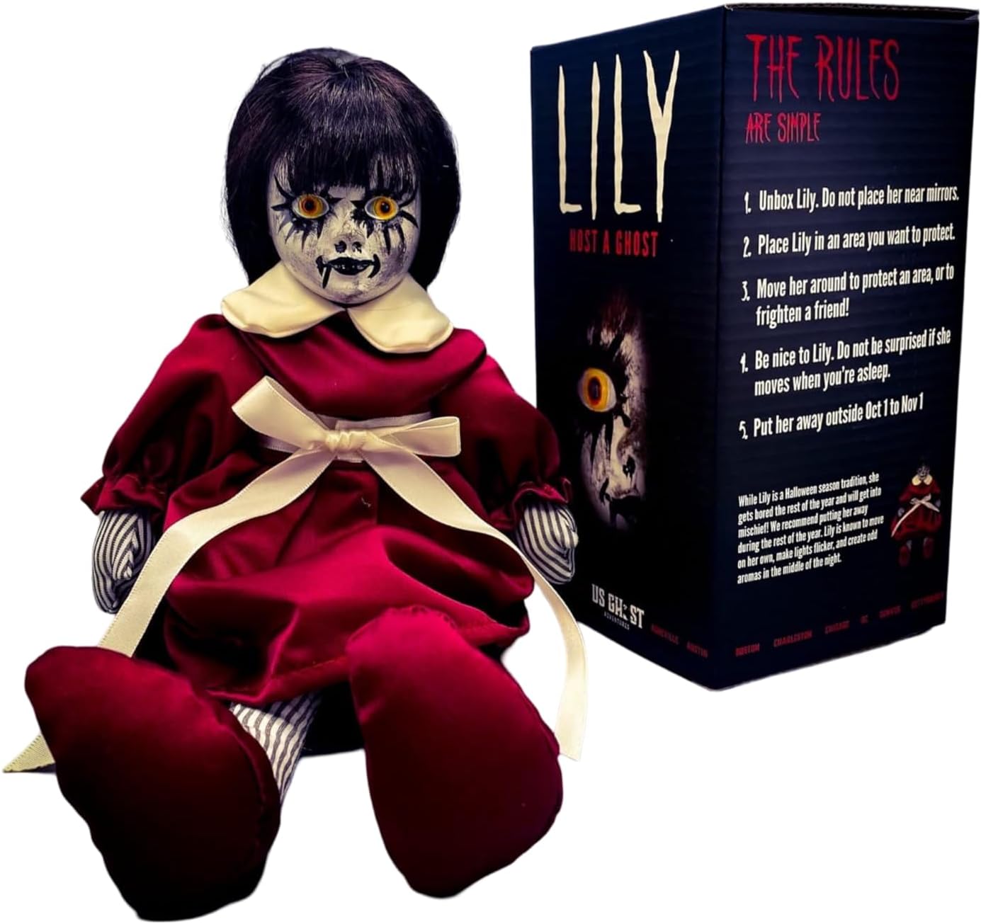 Lily Host a Ghost - Scary Haunted Doll for Halloween Decor 13" Roaming Creepy to Scare Children and Adults - Haunted House and Holiday Prop - Halloween Protector