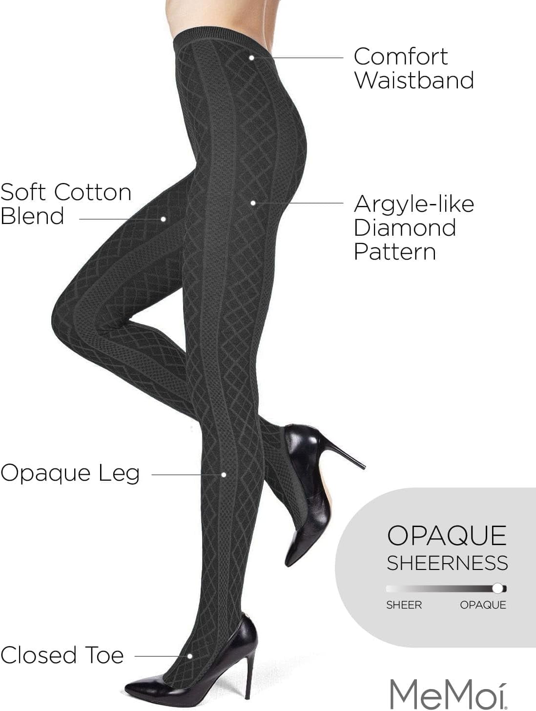 MeMoi Juneau Diamonds Cotton Tights for Women, Cozy and Elegant Sweater Tights - Sizes Small to X-Large - Image 3