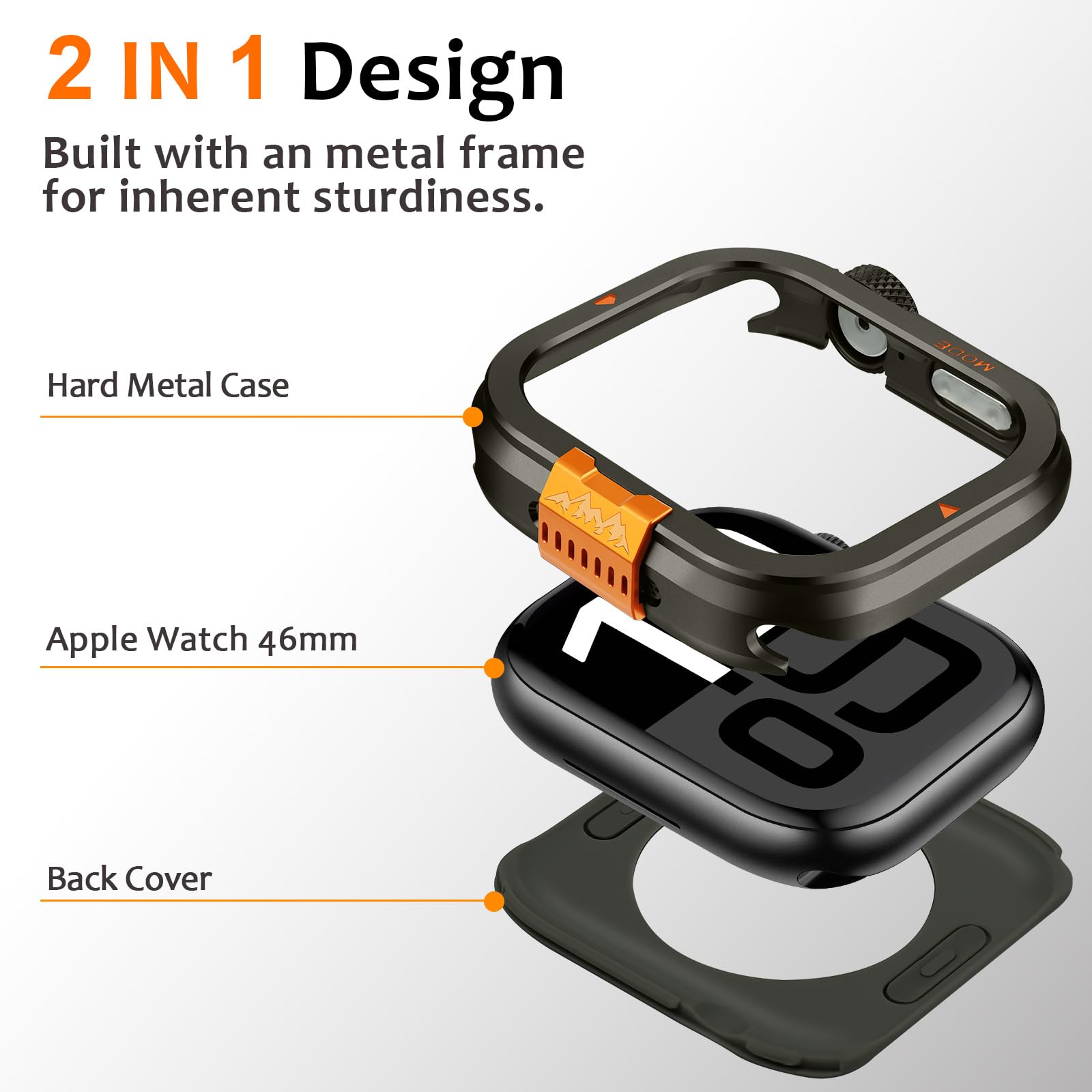 Amizee Metallo Cover Compatibile con Apple Watch Serie 11/10 46mm con Indietro Coprire, Rugged Protezione Paraurti Anti-Graffio Custodia Protettiva per iWatch 46mm, Graphite