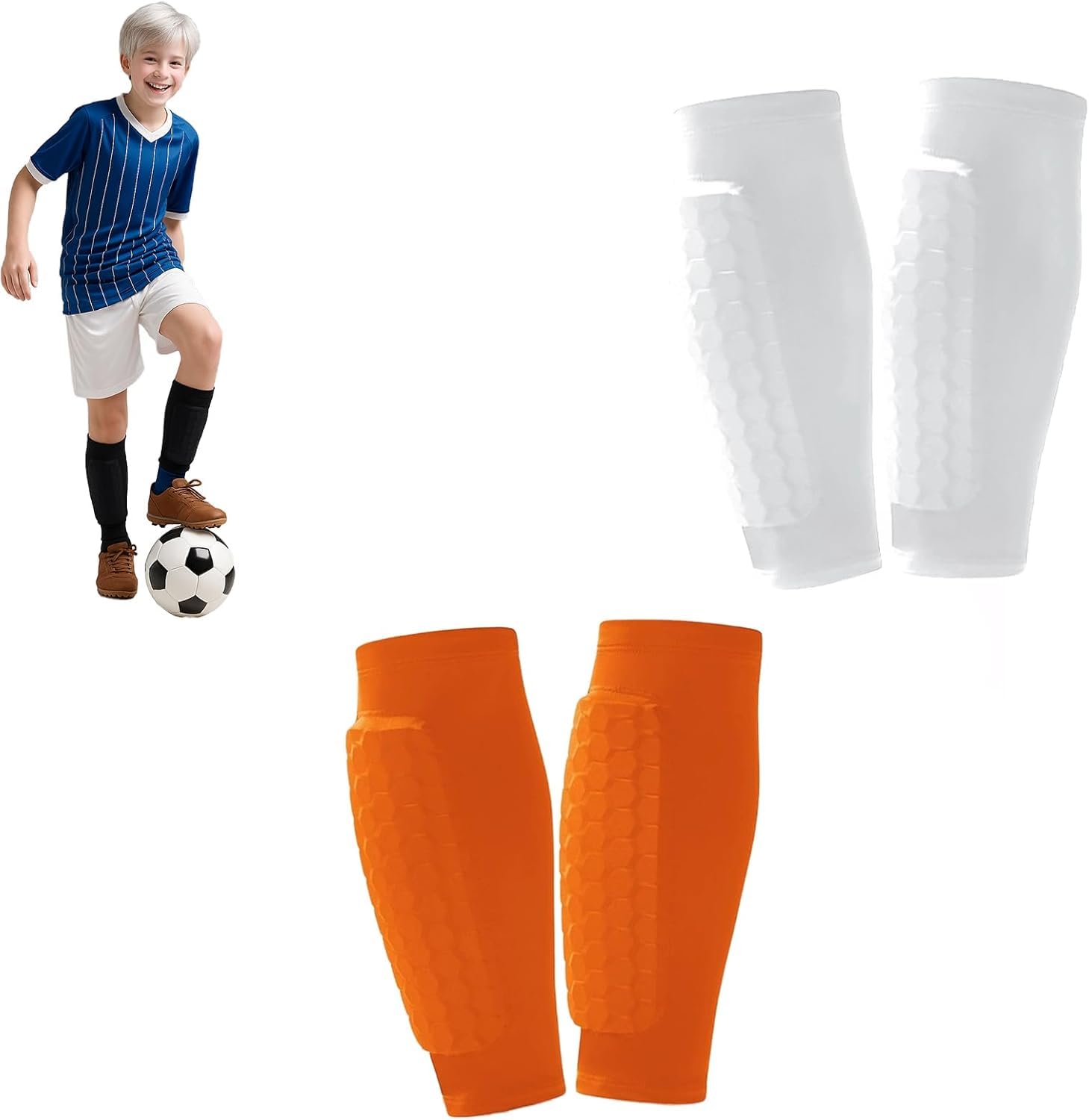 Shin Defender Shin Guards Kids, Built-In Shin Guards for Soccer Kids with Honeycomb Padding, Lightweight Breathable Calf Compression Shin Pads for Boys Girls Training Games