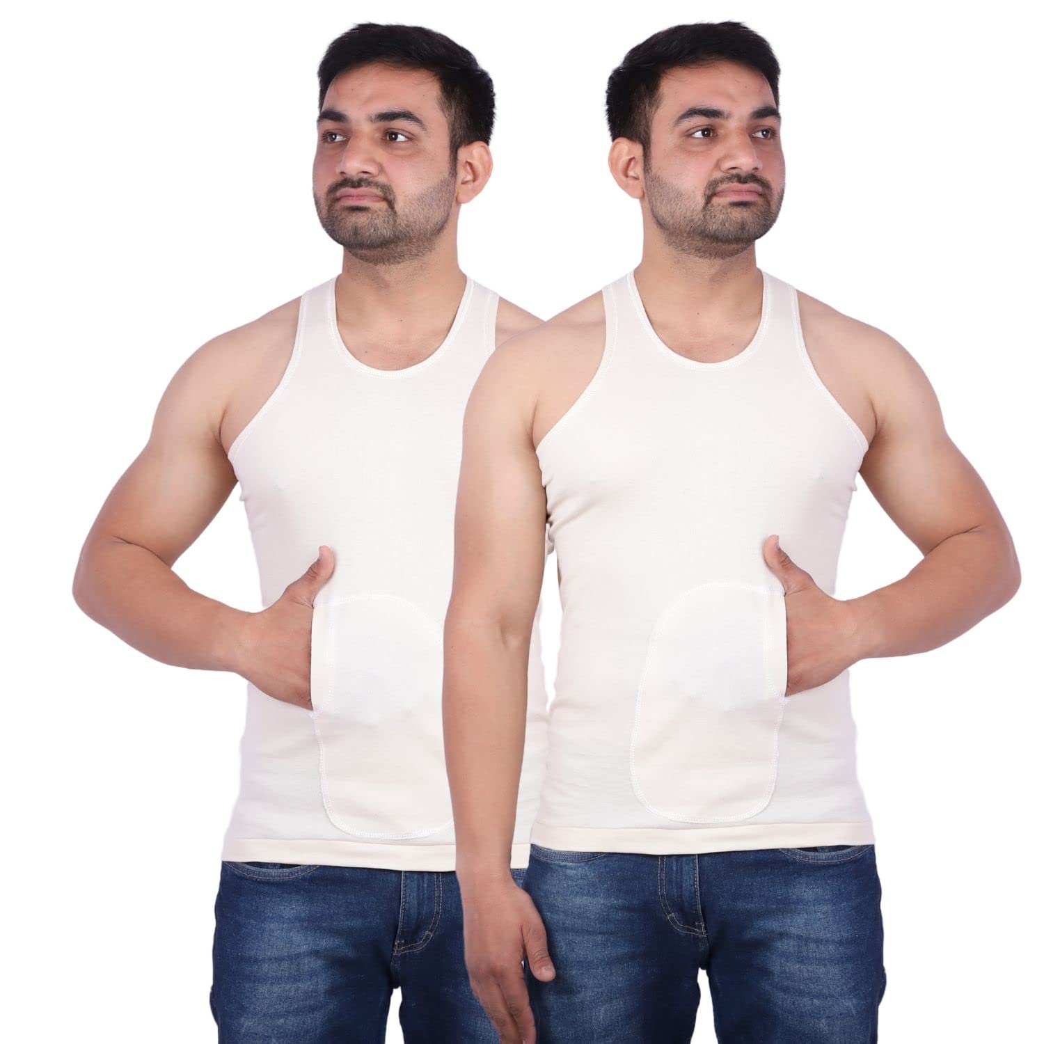 spenca Men's Rn Cotton Pocket Sandow Sleeveless Vest Tank_Pack of 2_Multi Colors-picture-50