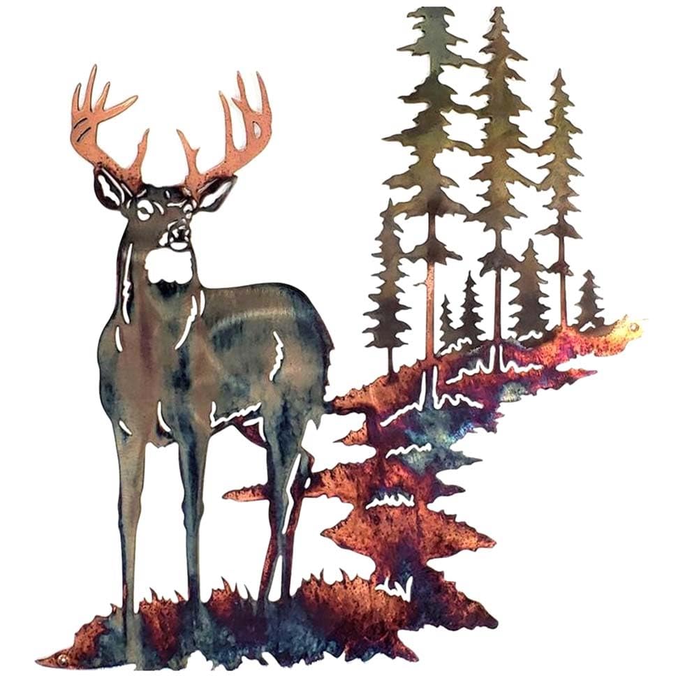 CTRLZS 1 Piece Metal Tree Deer Wall Art Decor Metal Deer Decor Rustic Decor for Living Room