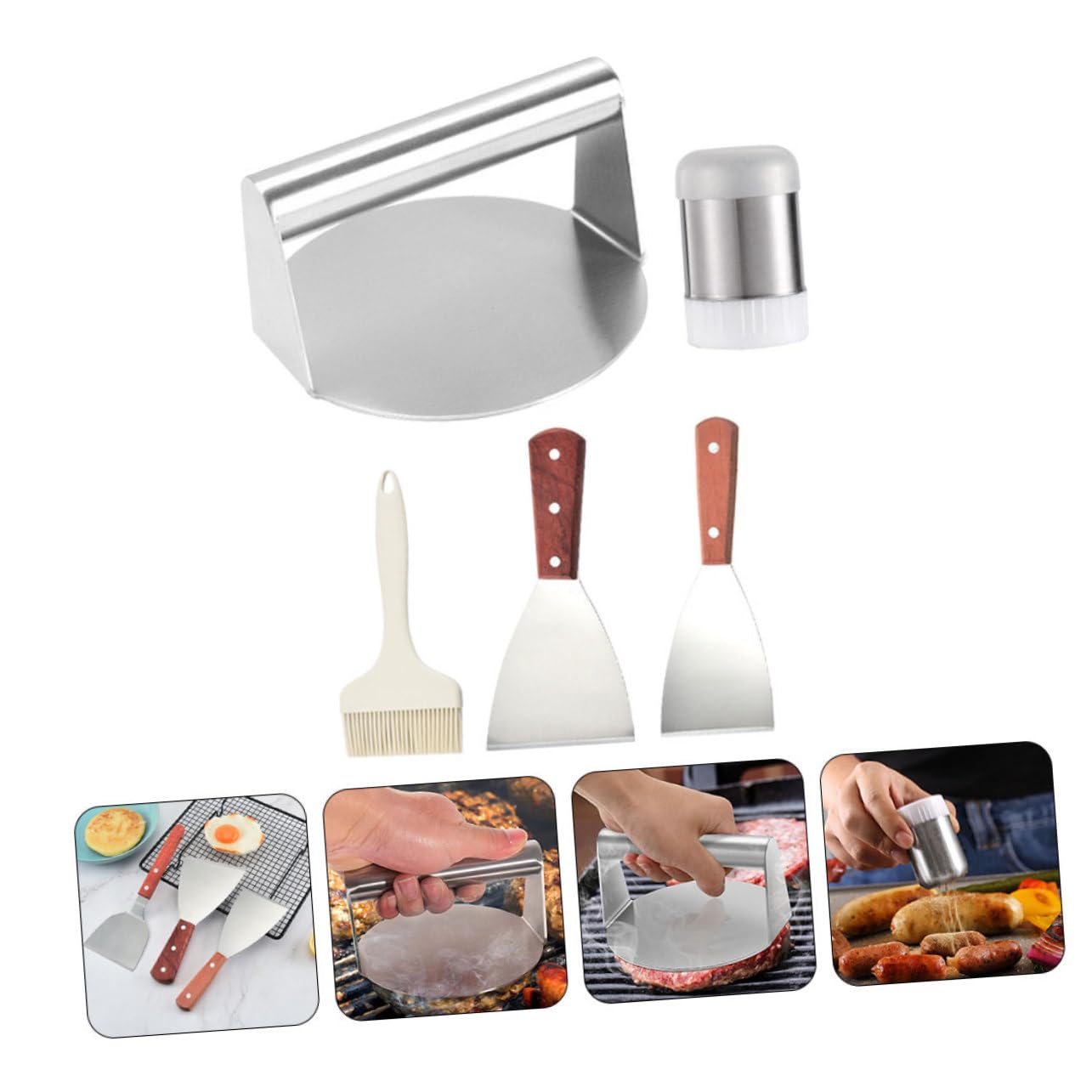 Set di Strumenti per Barbecue in Acciaio Inossidabile Legno e Silicone, Kit Grigliare Esterno per Carne e Verdure, Accessori per Bbq da Campeggio