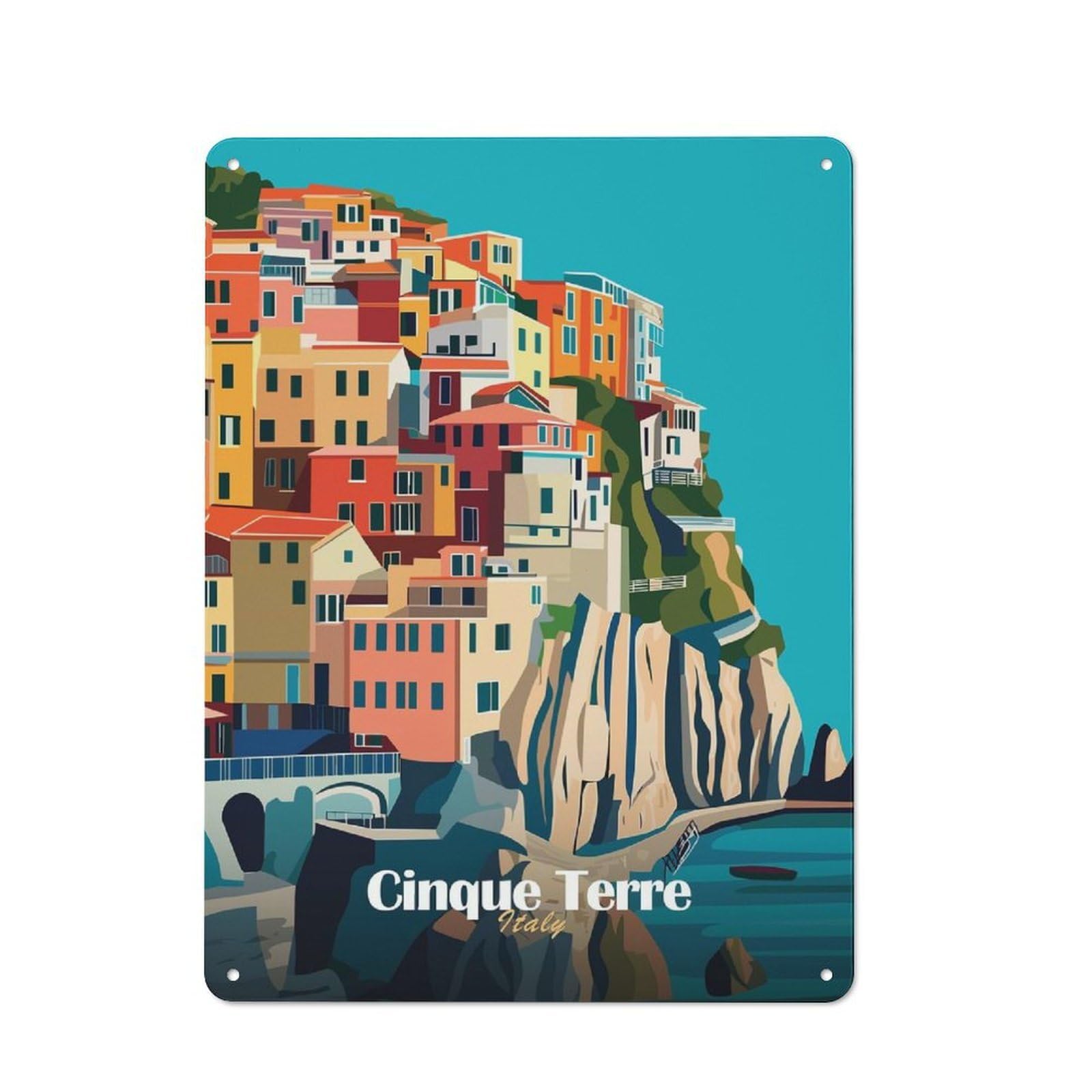Junmoney Style-21 Rustic Cinque Terre Italy Rustic Tin Sign 40X30cm, Porch Wall Decor For Greenhouse, Garden Room, Cafe Or Entryway