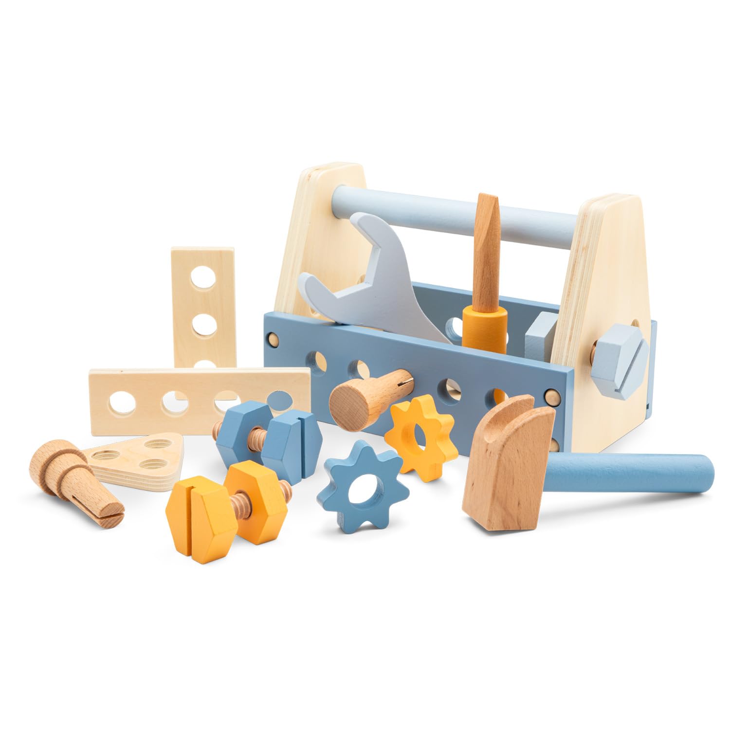Woet Wooden Tool Set Toy – FSC Pretend Play & Construction Toolbox for Kids Age 3+ – Screws, Bolts & Tools – Educational Gift for Boys and Girls, Problem Solving Skills