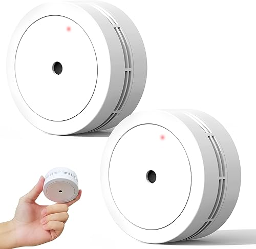 Putogesafe Detector de humo pequeño, alarma de incendio de 10 años con batería integrada de 3 V, alarma de humo con botón de prueba grande y función