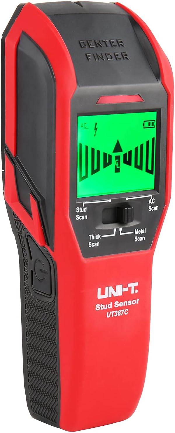 UNI-T UT387C Stud Finder Sensor Wall Scanner, 4 in 1 Electric Wood Detector Center Positioning Finding with LCD Display Buzzer LED Warning 4 Scan Modes for Wood Stud Metal Live AC Wire Deep Detection