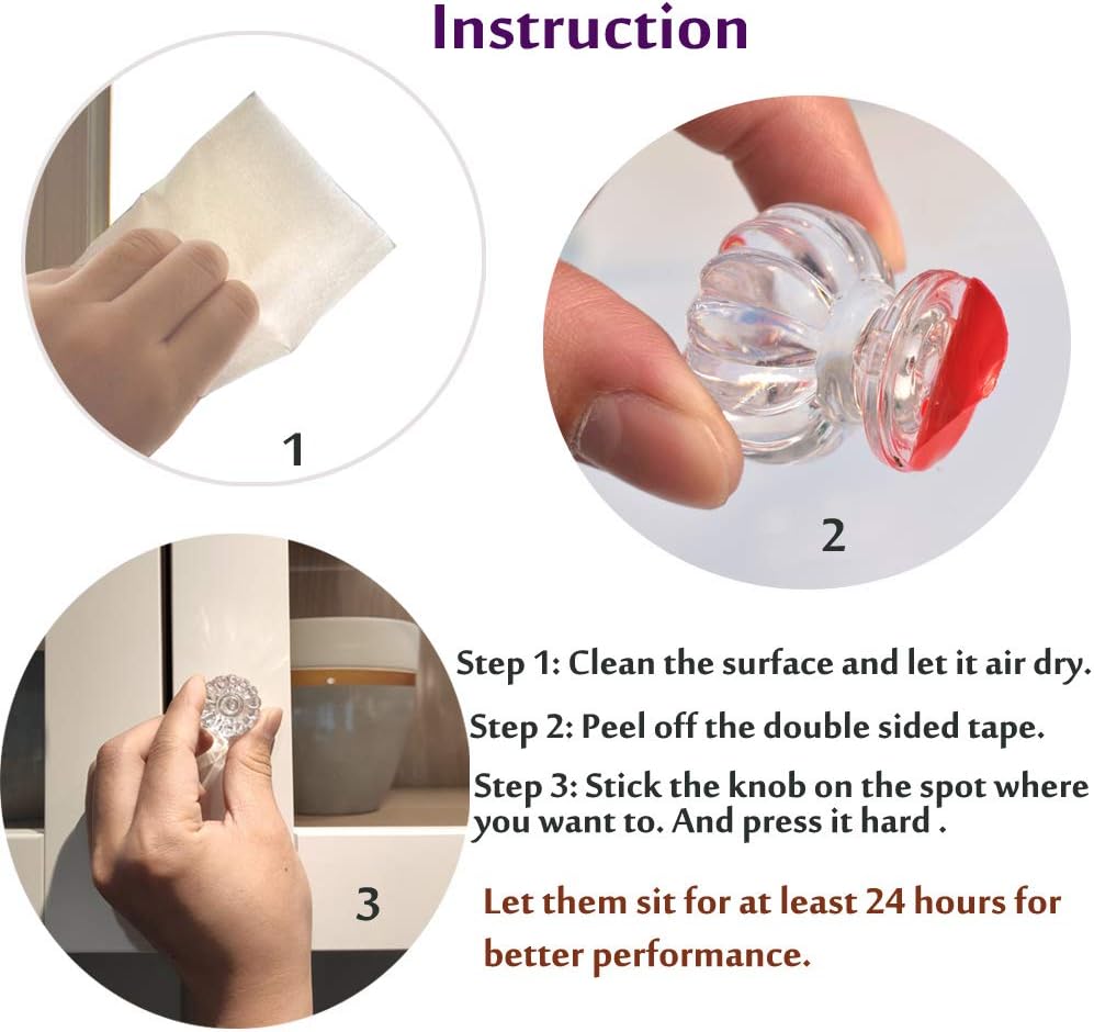Self Stick Knobs, Stick on Acrylic Handles for Mirror Closet Acrylic Case and Drawer, Self Adhesive Cabinet Pull Handle (8 Pack)