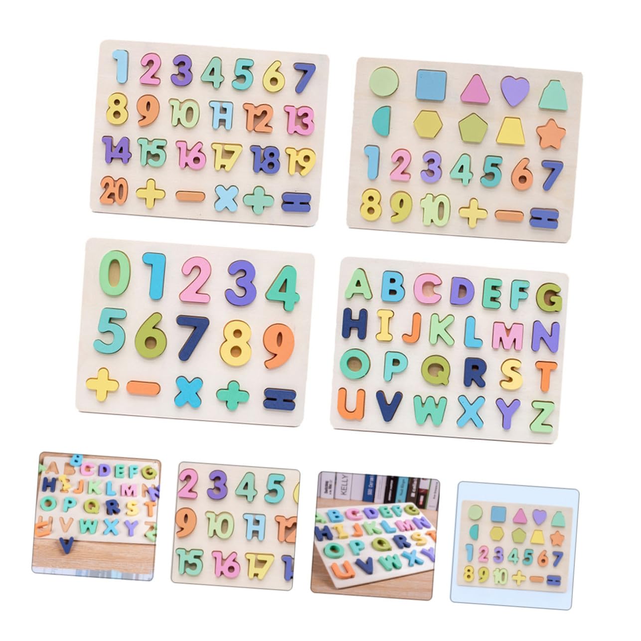 Rompecabezas de Números y Caracteres de Madera para Niños, 4 Piezas | Color Brillante y Superficie Lisa, Acabado Sencillo y Cuidado, Fácil de Usar para Manos Pequeñas