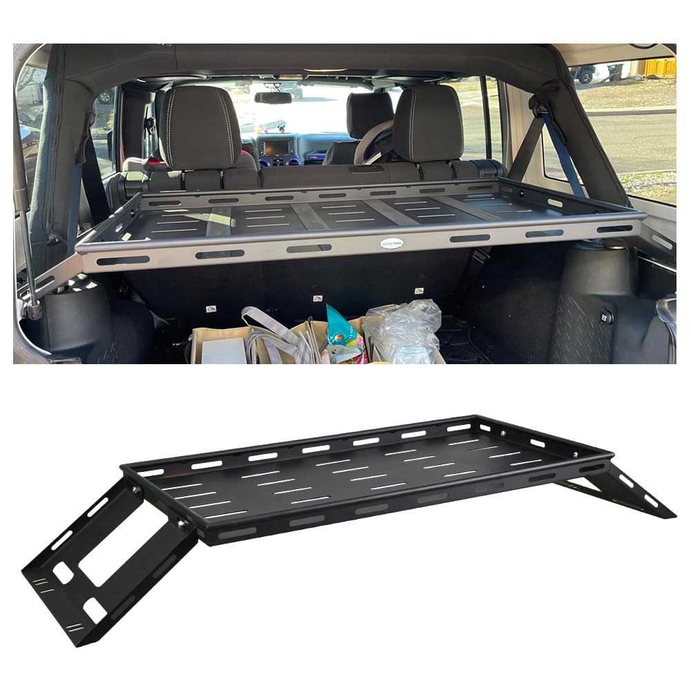 JSCARLIFE Heckklappen-Kofferraum-Gepäckträgerkorb-Ablage für Wrangler JK JL 4-Türer Hardtops, robuster Stahl-Innenraum-Organizer mit 136 kg Kapazität – einfache Montage (für 2007-2025 J-eep Wrangler