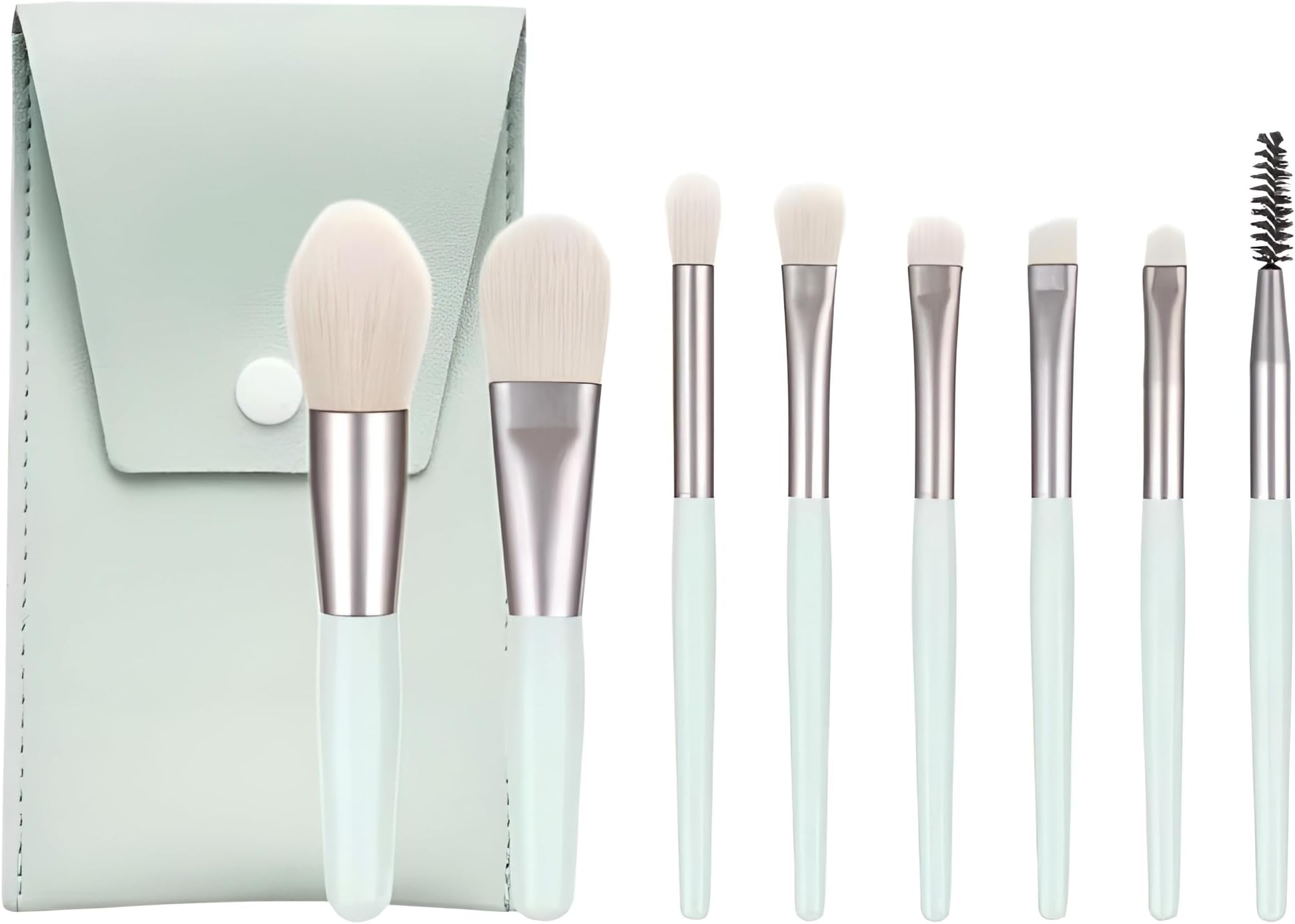 NFI essentials Professional Synthetic Soft Bristle Makeup Brush Set of 8 with Travel Pouch Face & Eye Brushes for Powder, Foundation, Blush, Eyeshadow, Concealer, Lip & Eyebrow