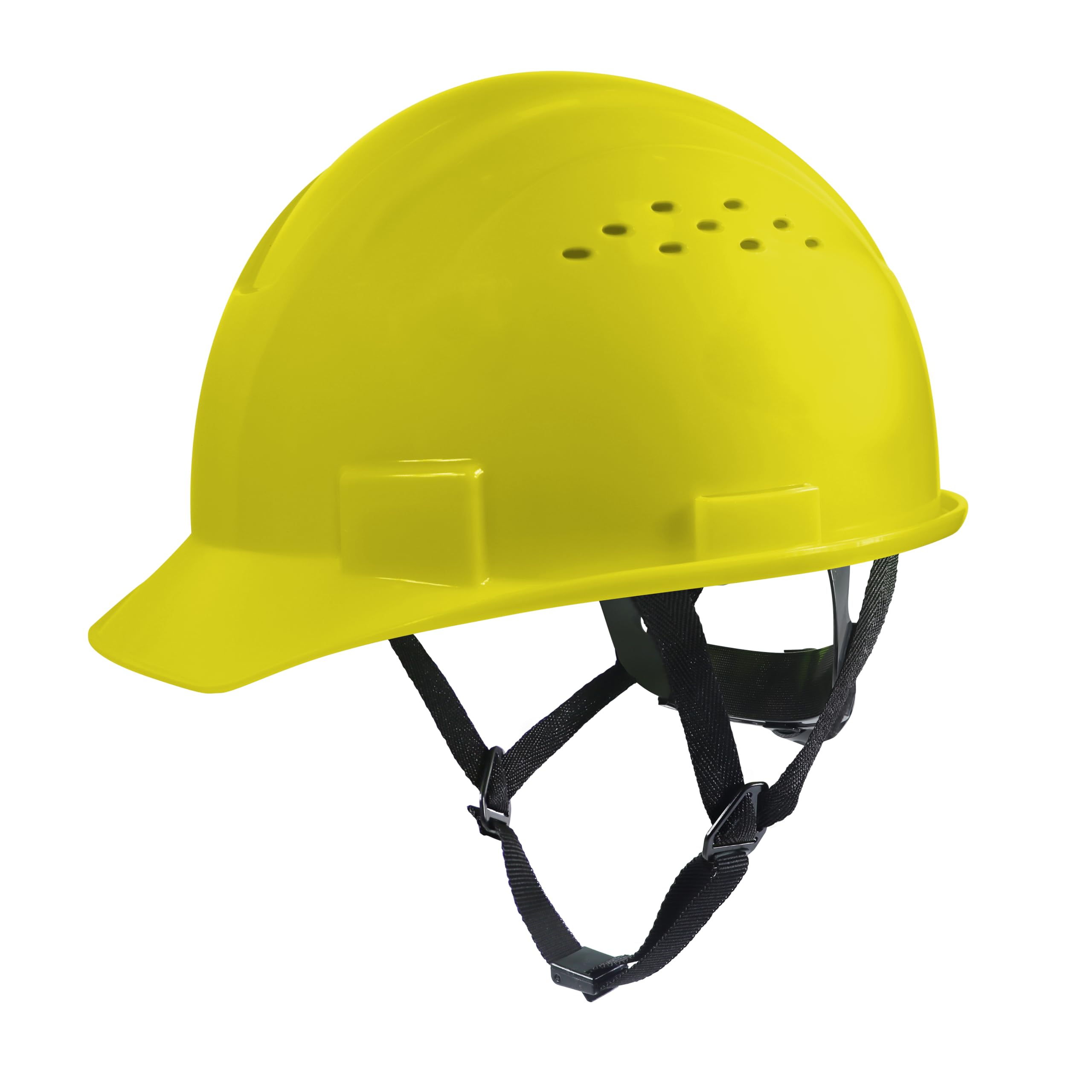 GE Casco duro, estilo de gorra ventilada, clase C, amarillo, banda acolchada que absorbe el sudor, sistema de suspensión de trinquete de 4 puntos, ranuras para orejeras, alta resistencia a los