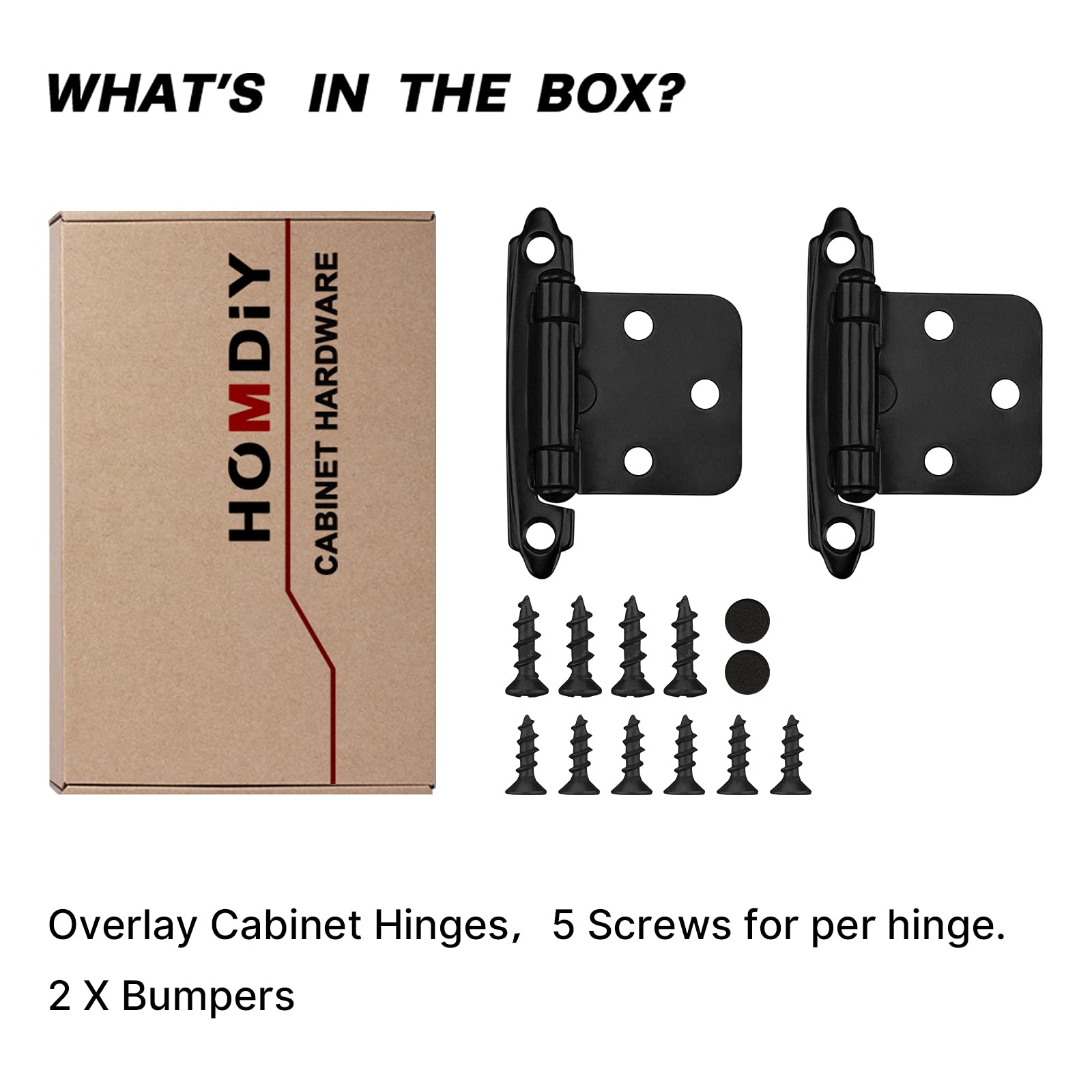 homdiy 24 Pairs (48 Units) Black Hinge Self Closing Kitchen