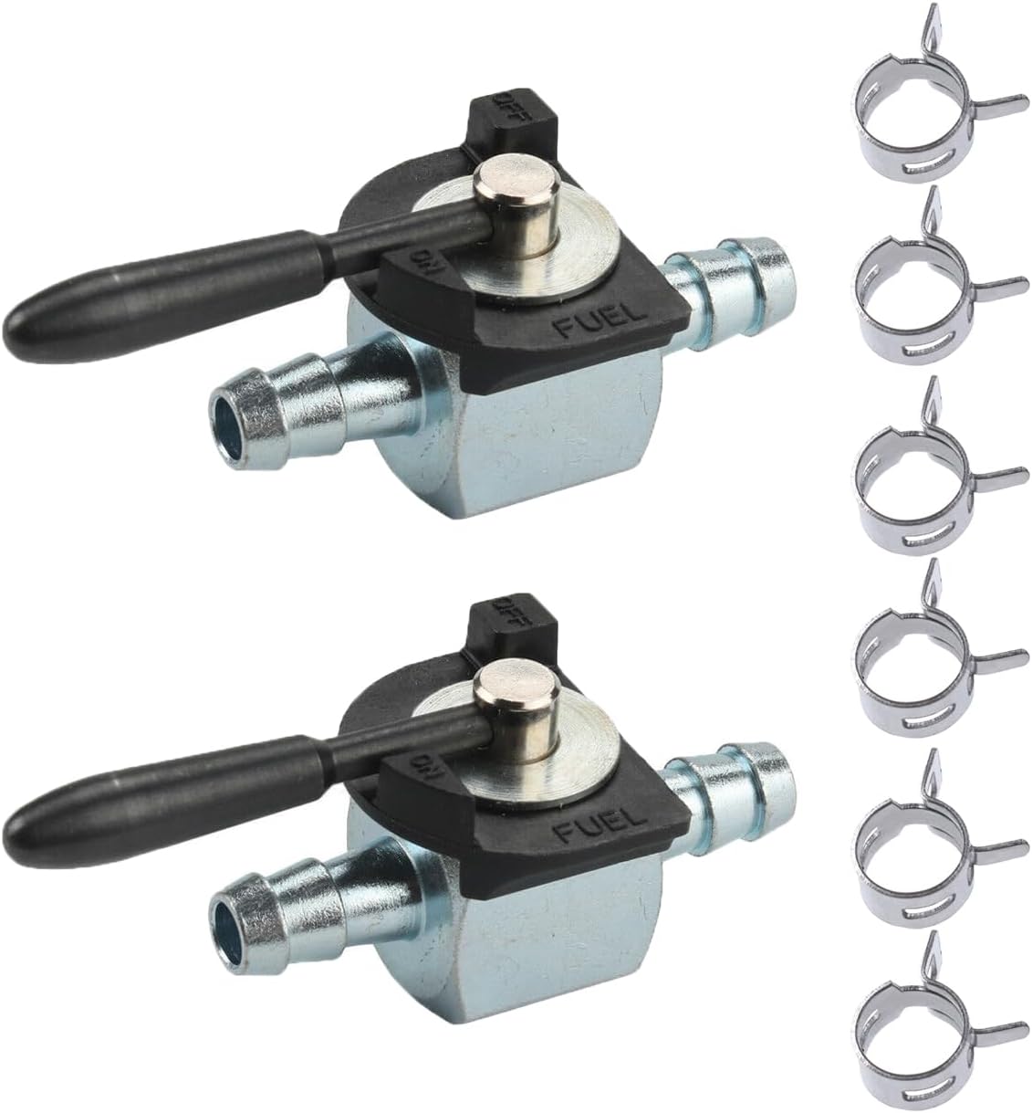 Fuel Shut Off Valve 1/4 Inch Line (Pack of 2) with clamp Fit for 180 Degree Oregon 07-403 07403 Scag 48568 Sunbelt B1SB868 Heavy-Duty Inline Cut Petcock Diesel Petrol Gas Shut Off Valve