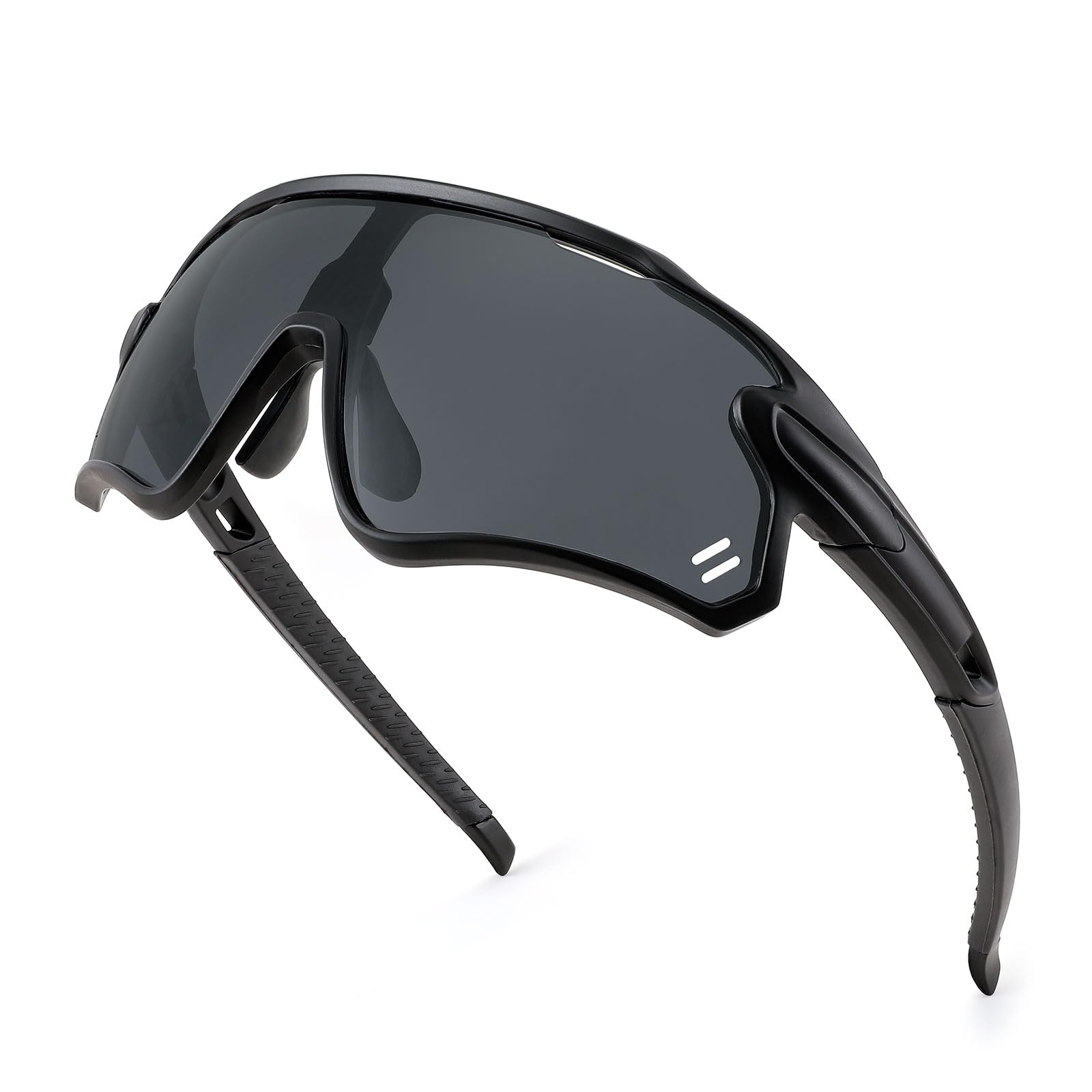 Karsaer Sports Cycling Sunglasses B5116, Black Black Frame & Grey Lens - Image 1